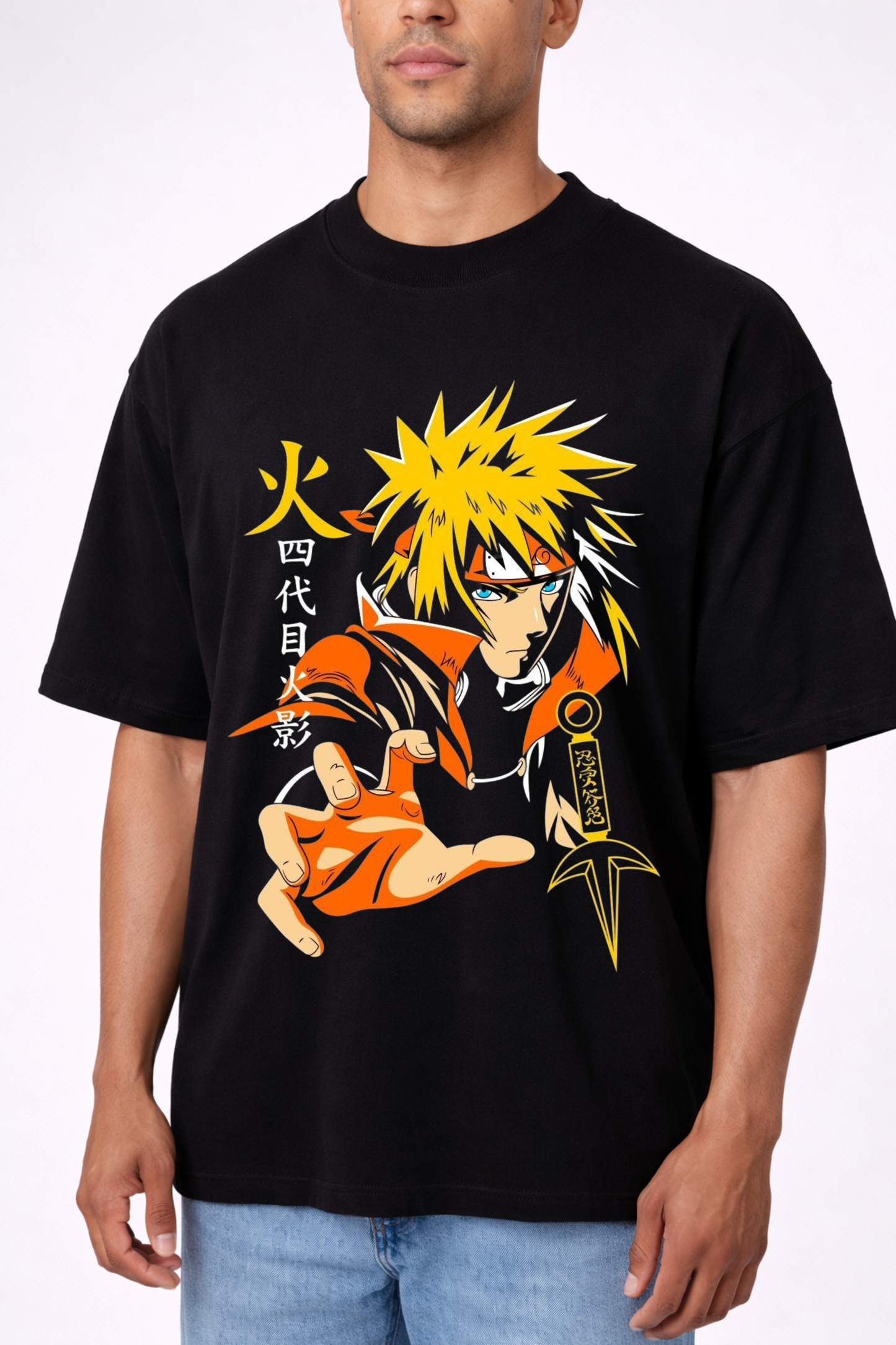 NF Men Black Oversize Anime Print Cotton T-Shirt