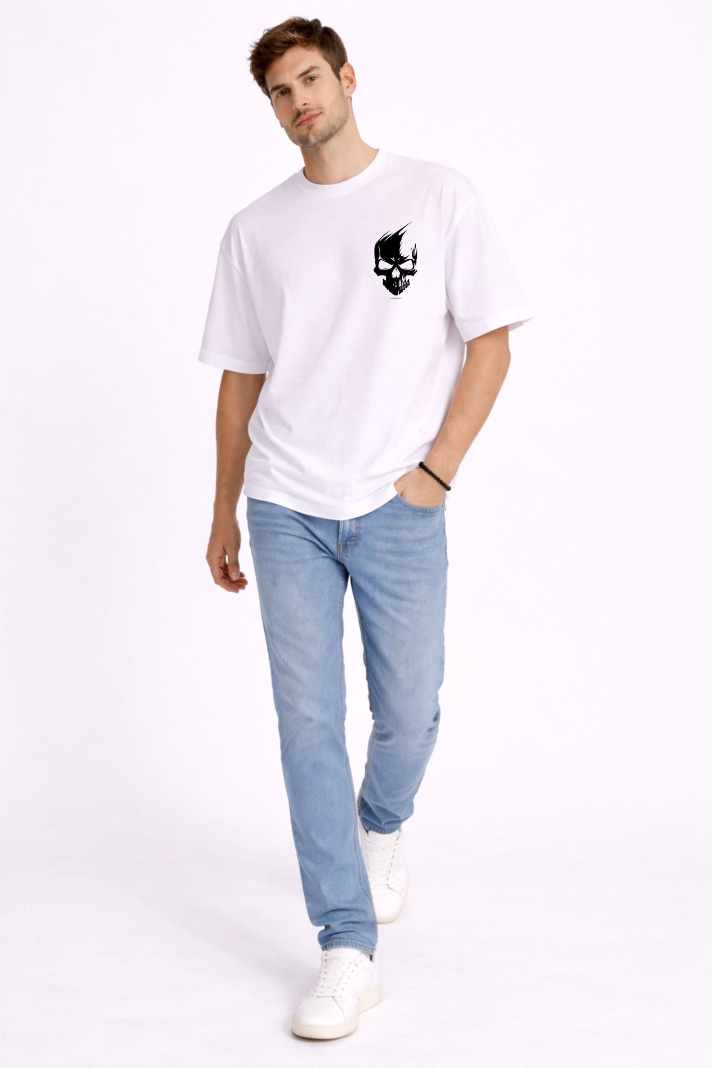 White Oversized Skull Graphic T-Shirt