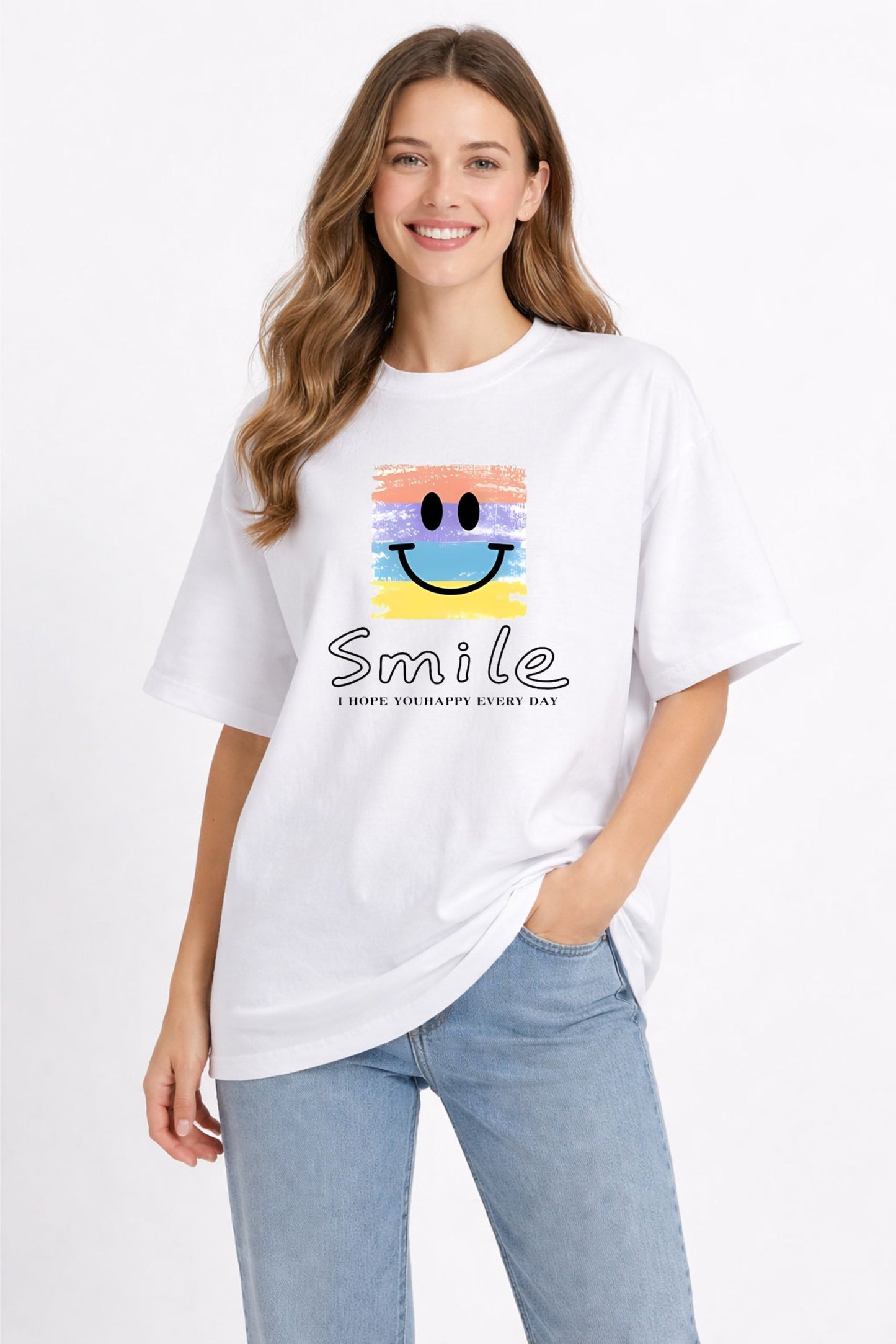 White Smile Printed Oversized T-Shirt