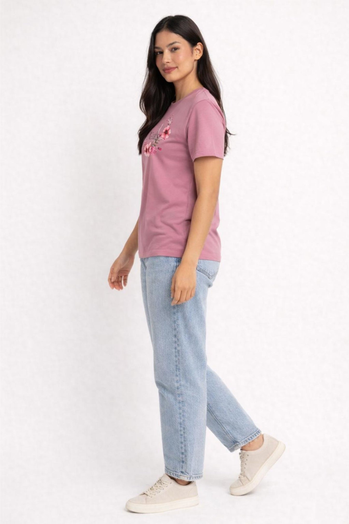Floral “Neaks” Printed Regular Fit T-Shirt