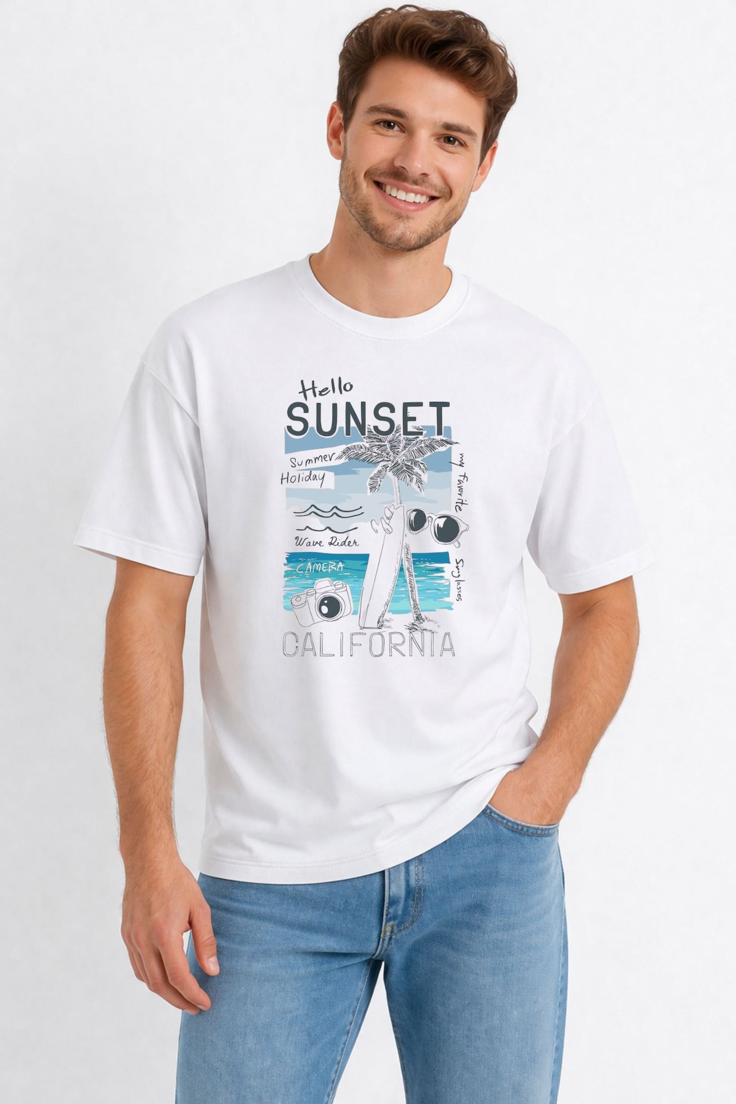 White Graphic Print Regular Fit T-Shirt