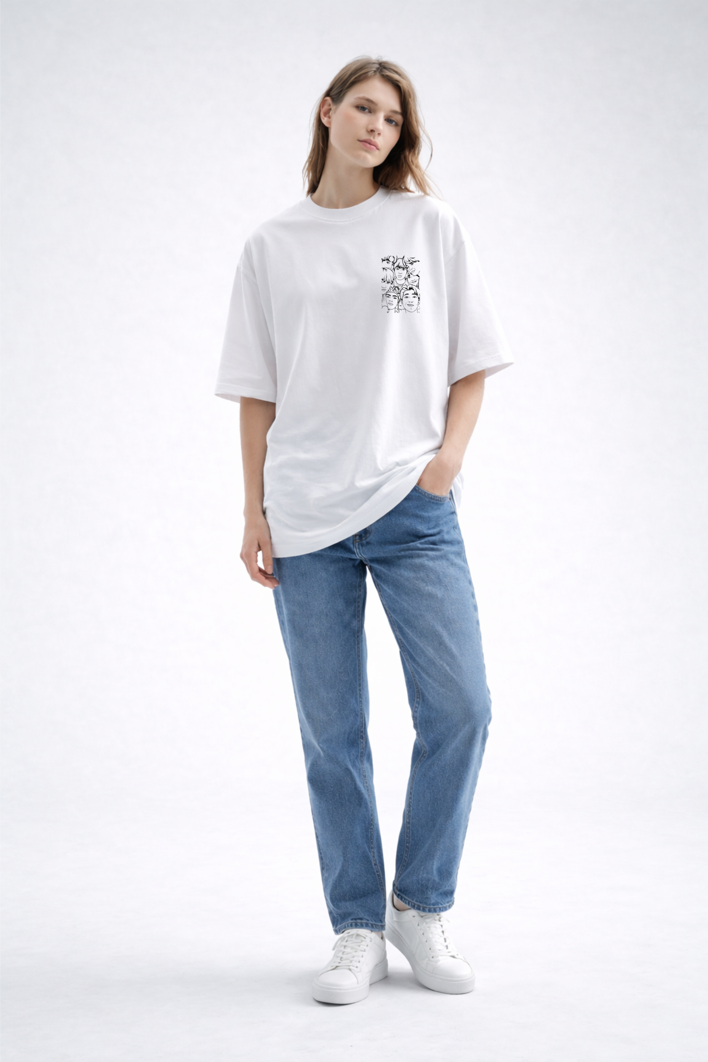 White Oversize BTS Printed T-Shirt for Women