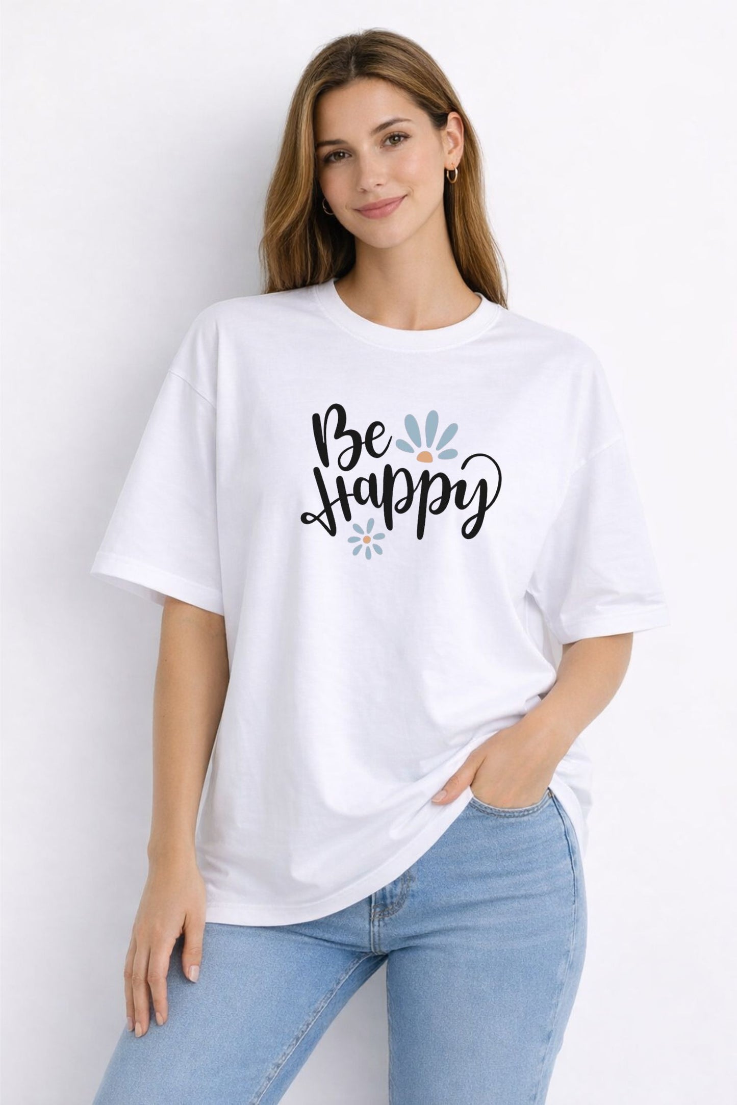 “Be Happy” Printed Casual Tee