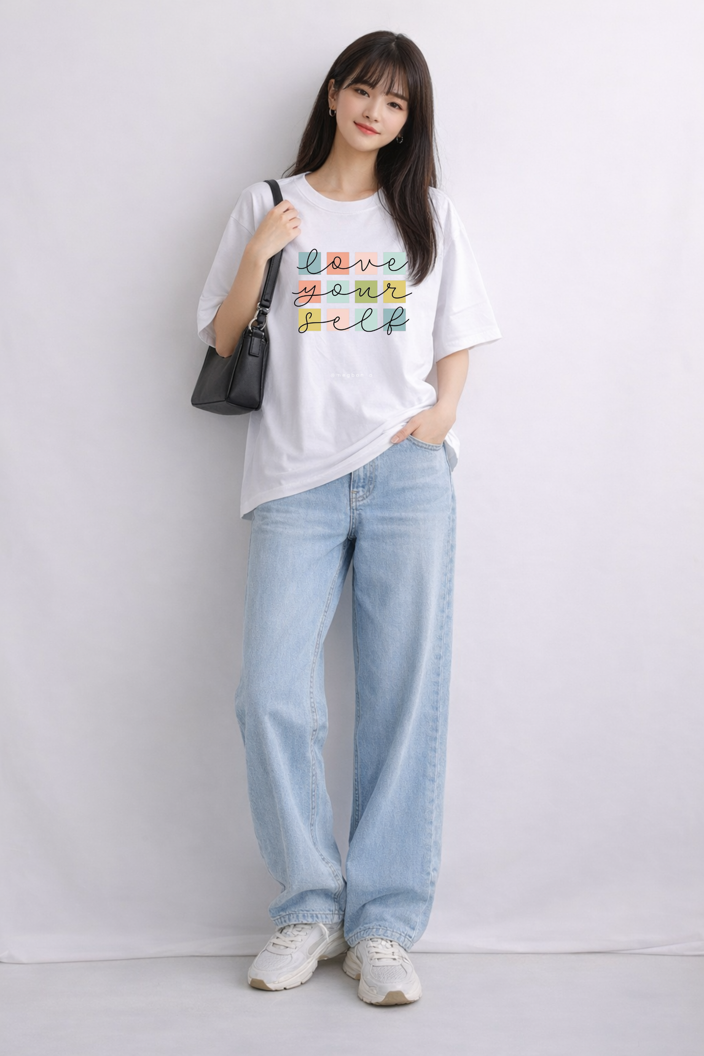 White Oversized T-Shirt for Women – Love Your Self Quote Print