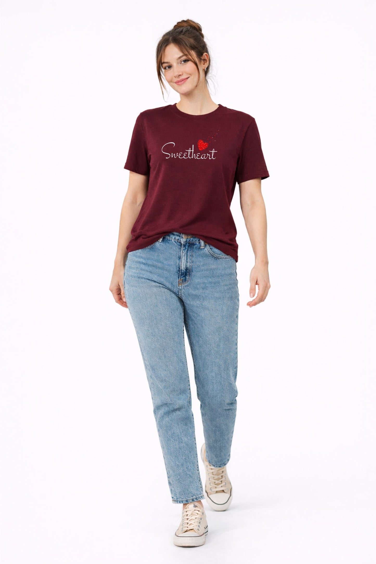 Maroon “Sweetheart” Heart Print Regular Fit T-Shirt