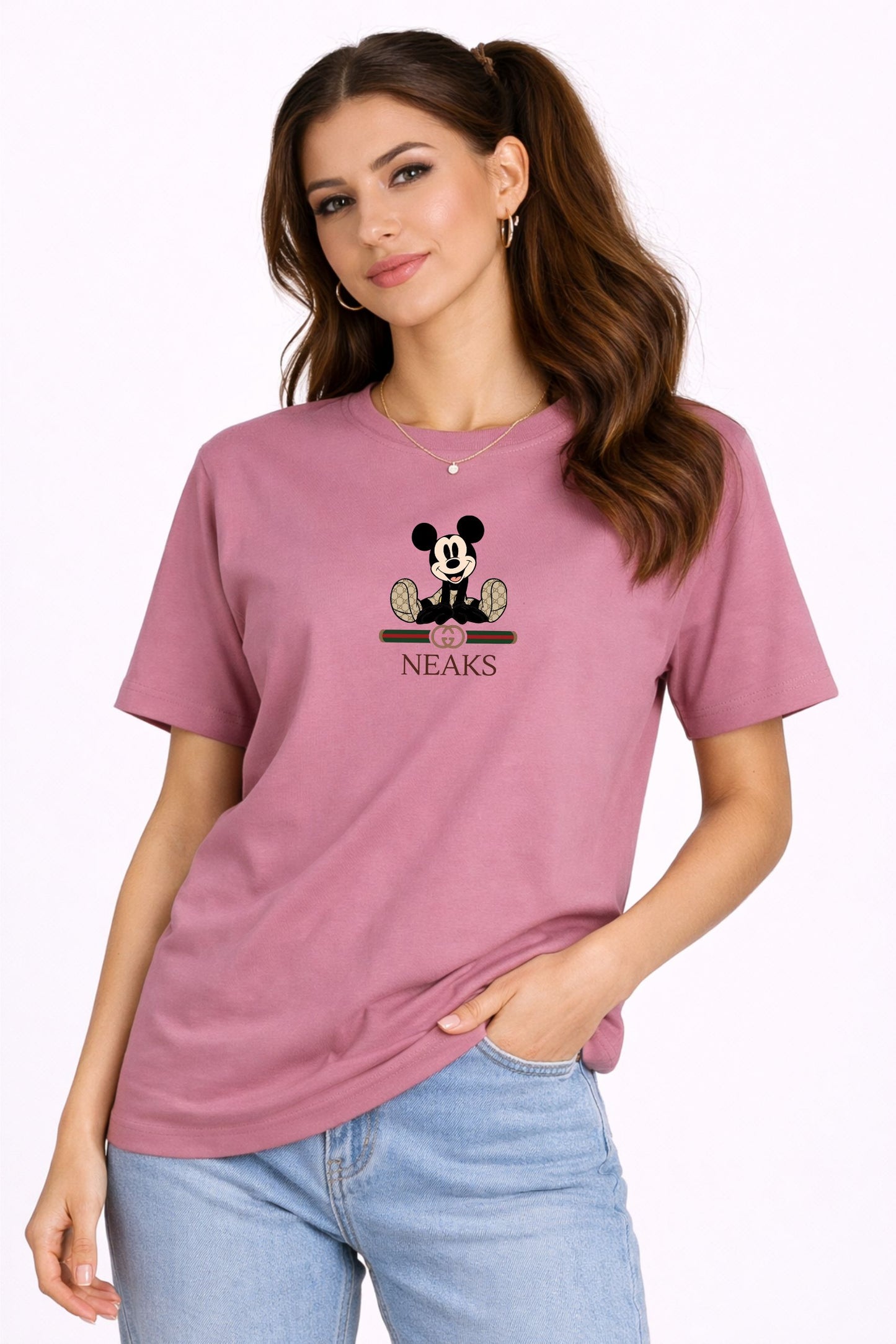 Regular Fit Pink Printed T-Shirt