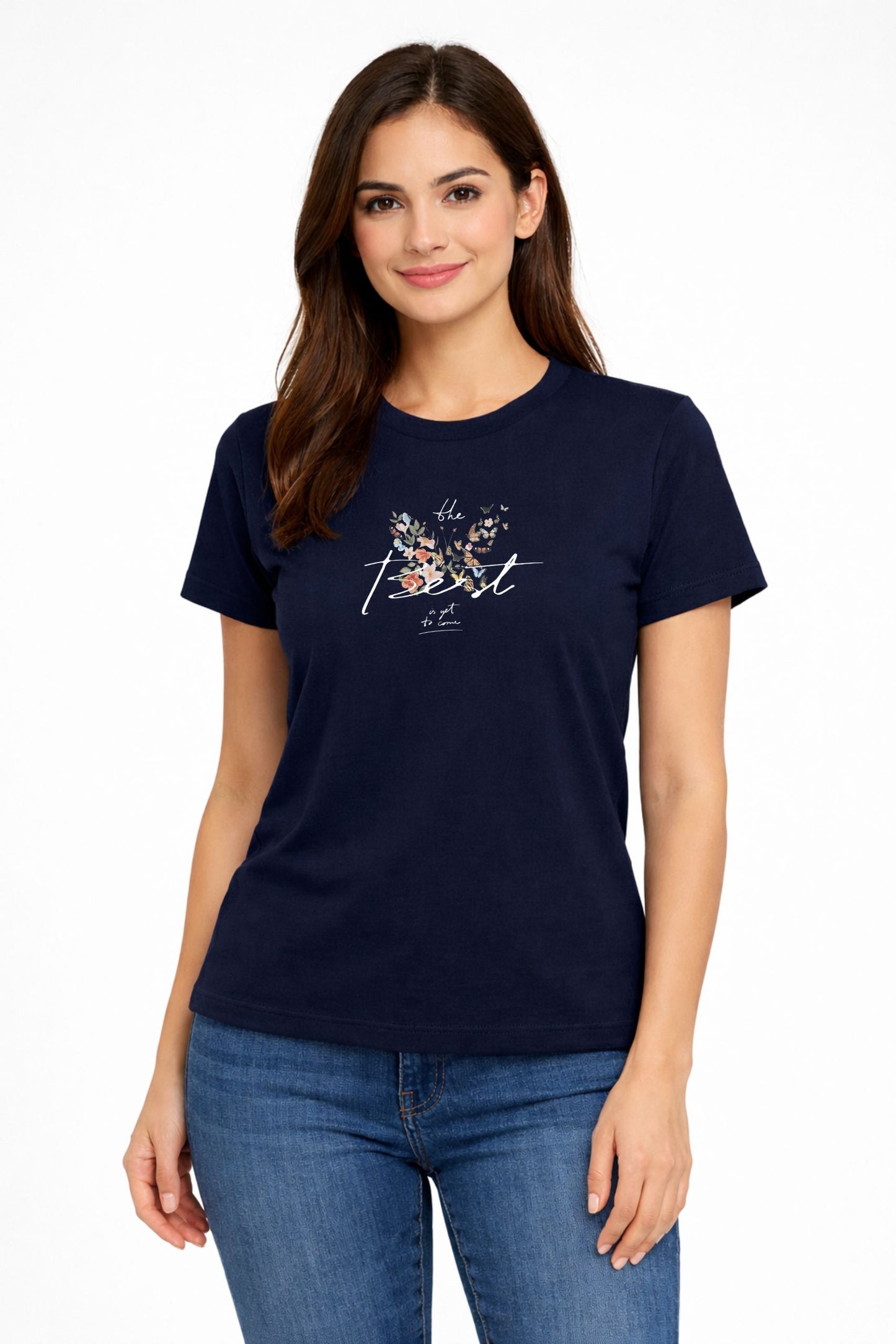 Navy Blue Printed Cotton T-Shirt