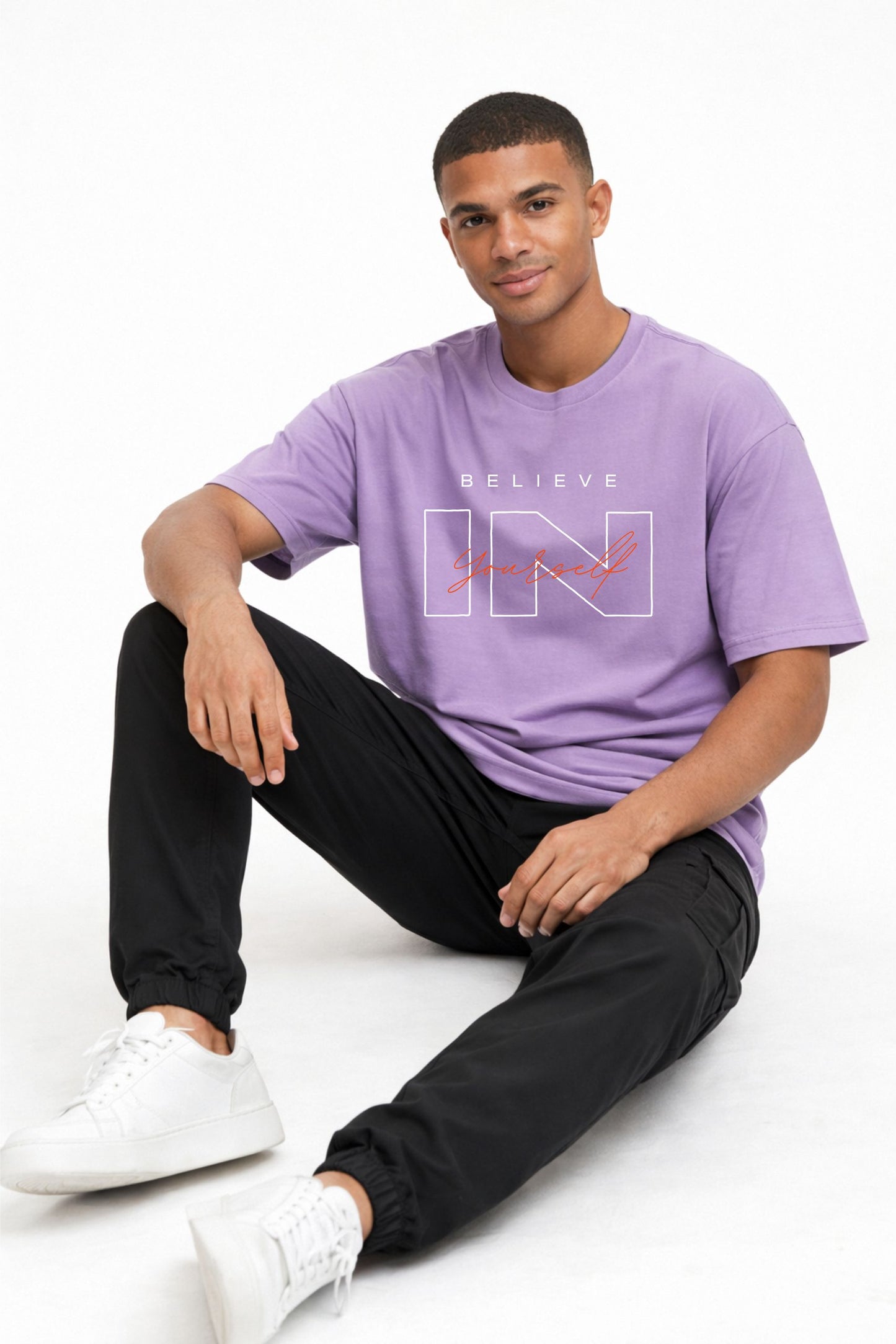 Lavender Oversized Graphic Print Round Neck T-Shirt for Men