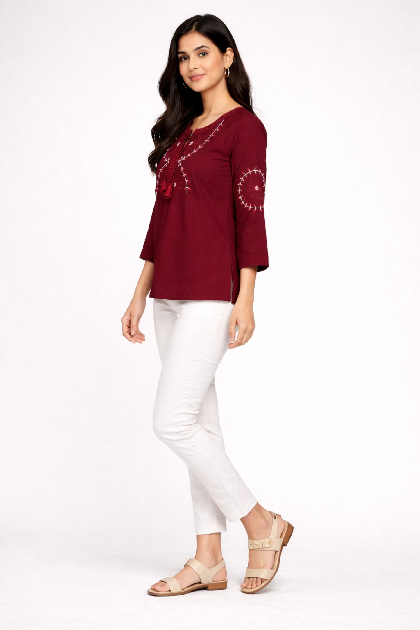Maroon Embroidered Ethnic Top for Women