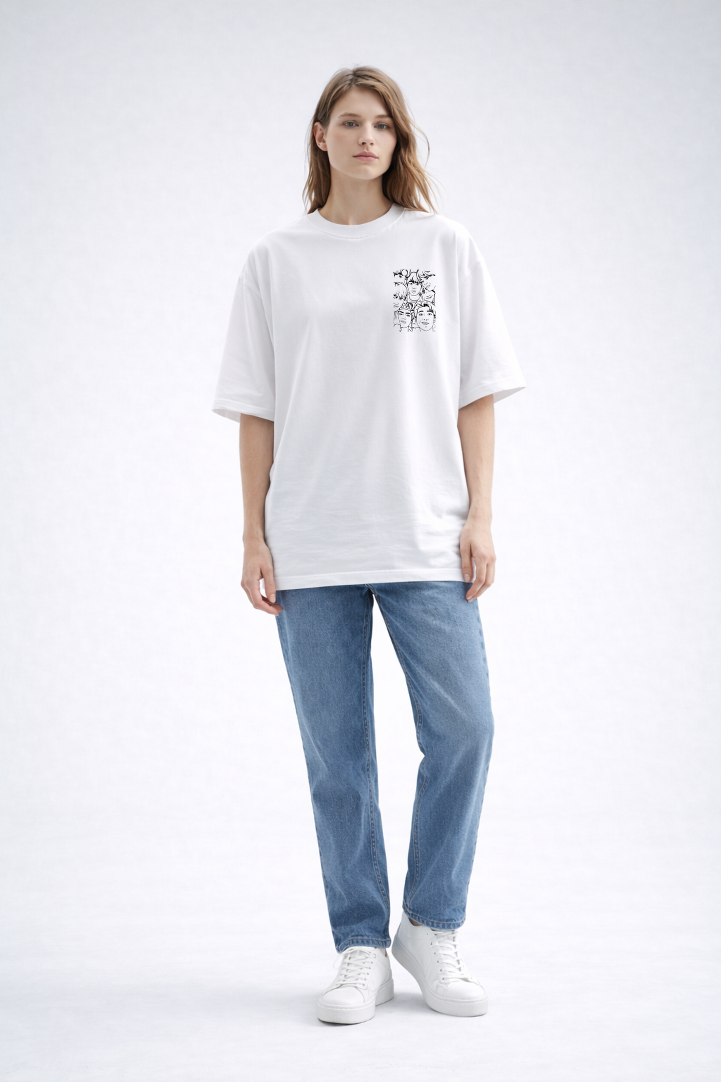 White Oversize BTS Printed T-Shirt for Women