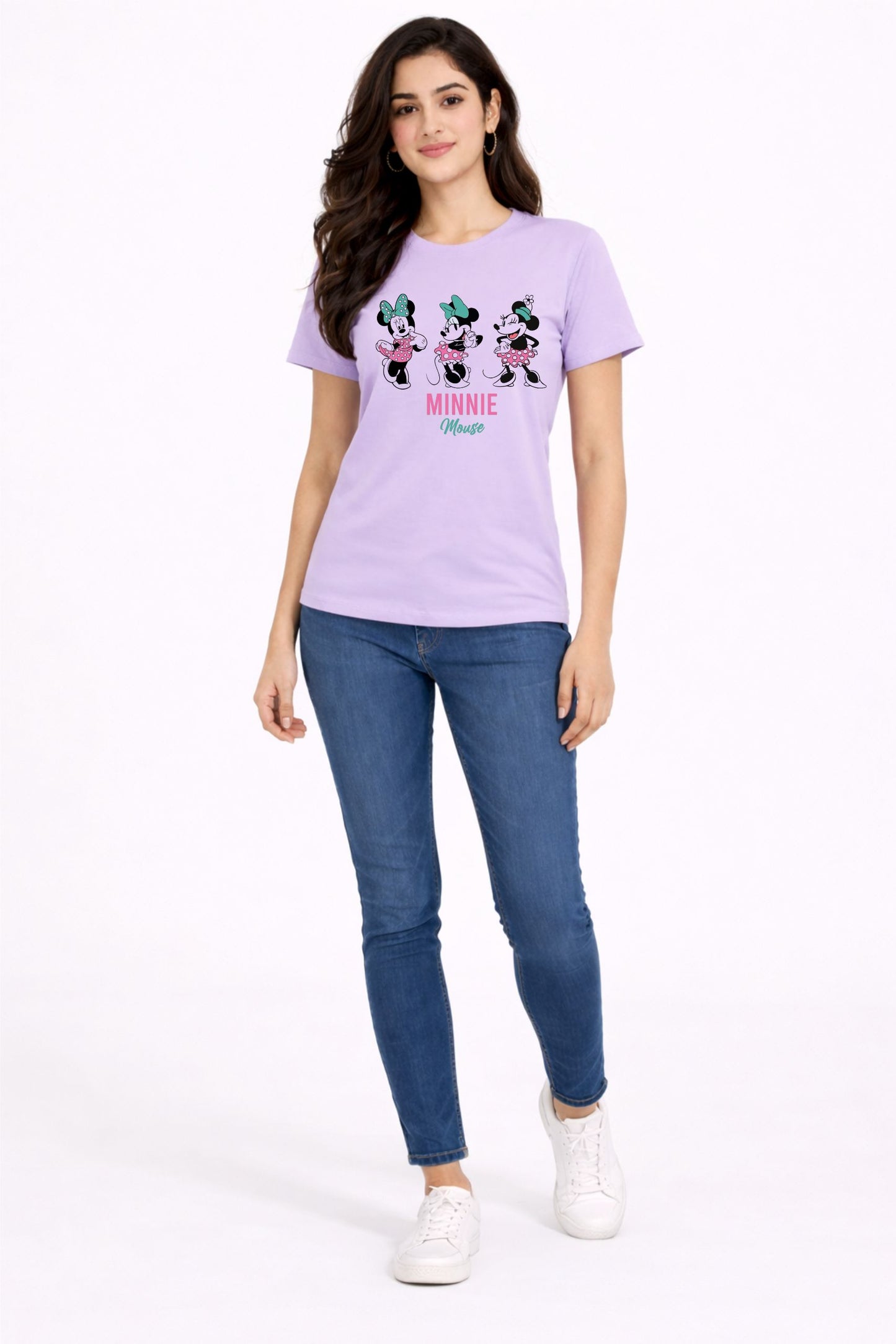Women’s Lavender Minnie Print Cotton T-Shirt