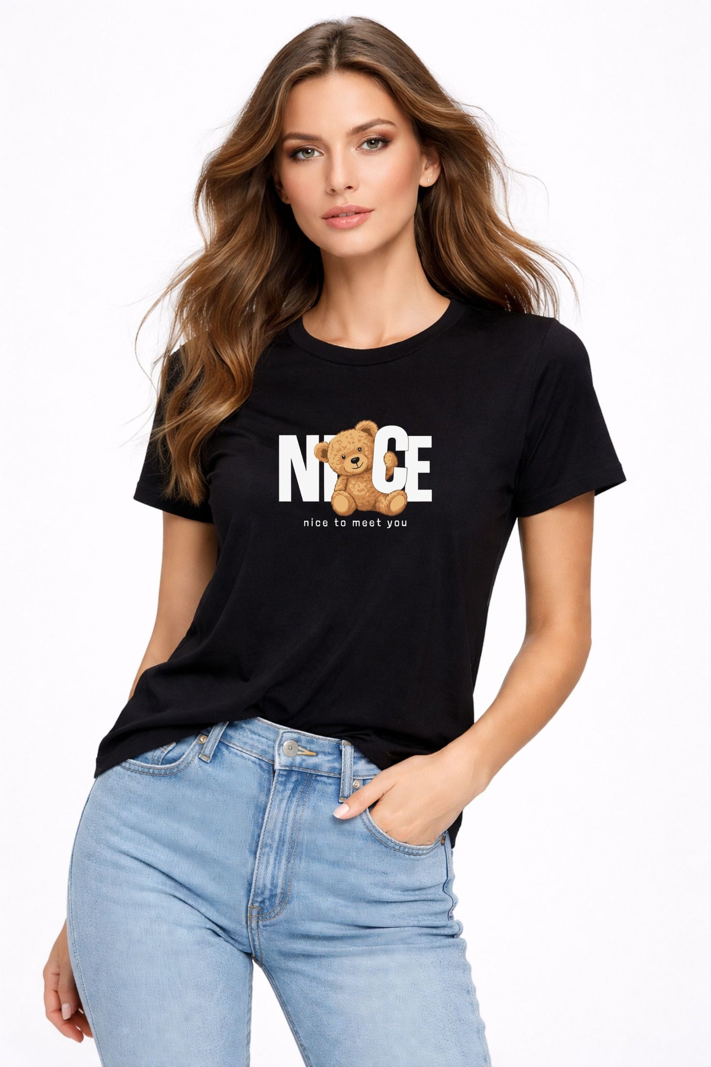 Women’s Black “NICE Teddy” Graphic T-Shirt