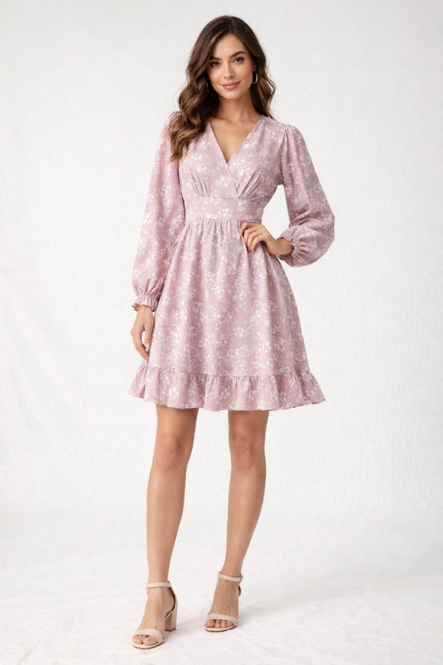 Elegant Pink Floral Wrap Mini Dress for Women