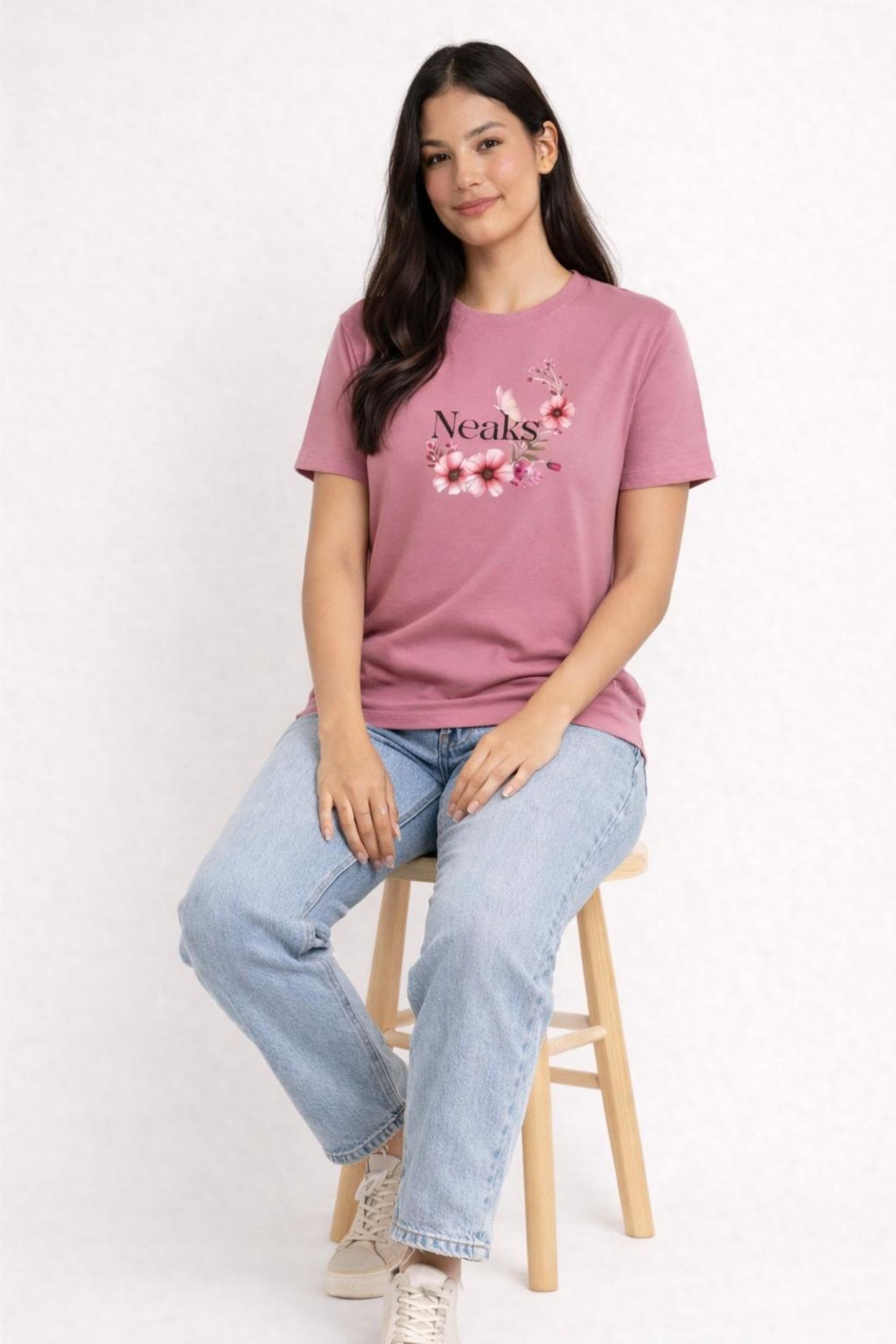 Floral “Neaks” Printed Regular Fit T-Shirt
