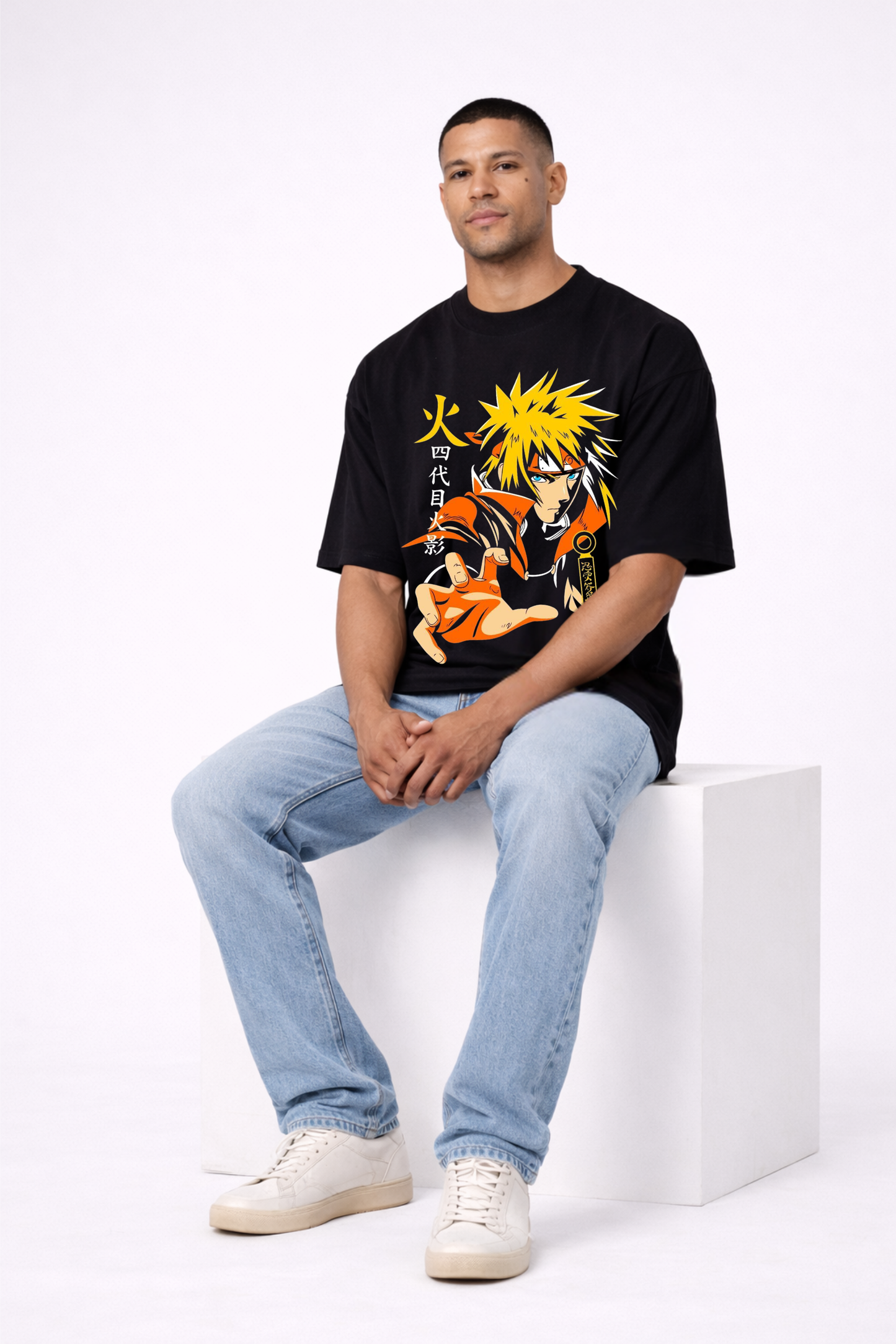 NF Men Black Oversize Anime Print Cotton T-Shirt