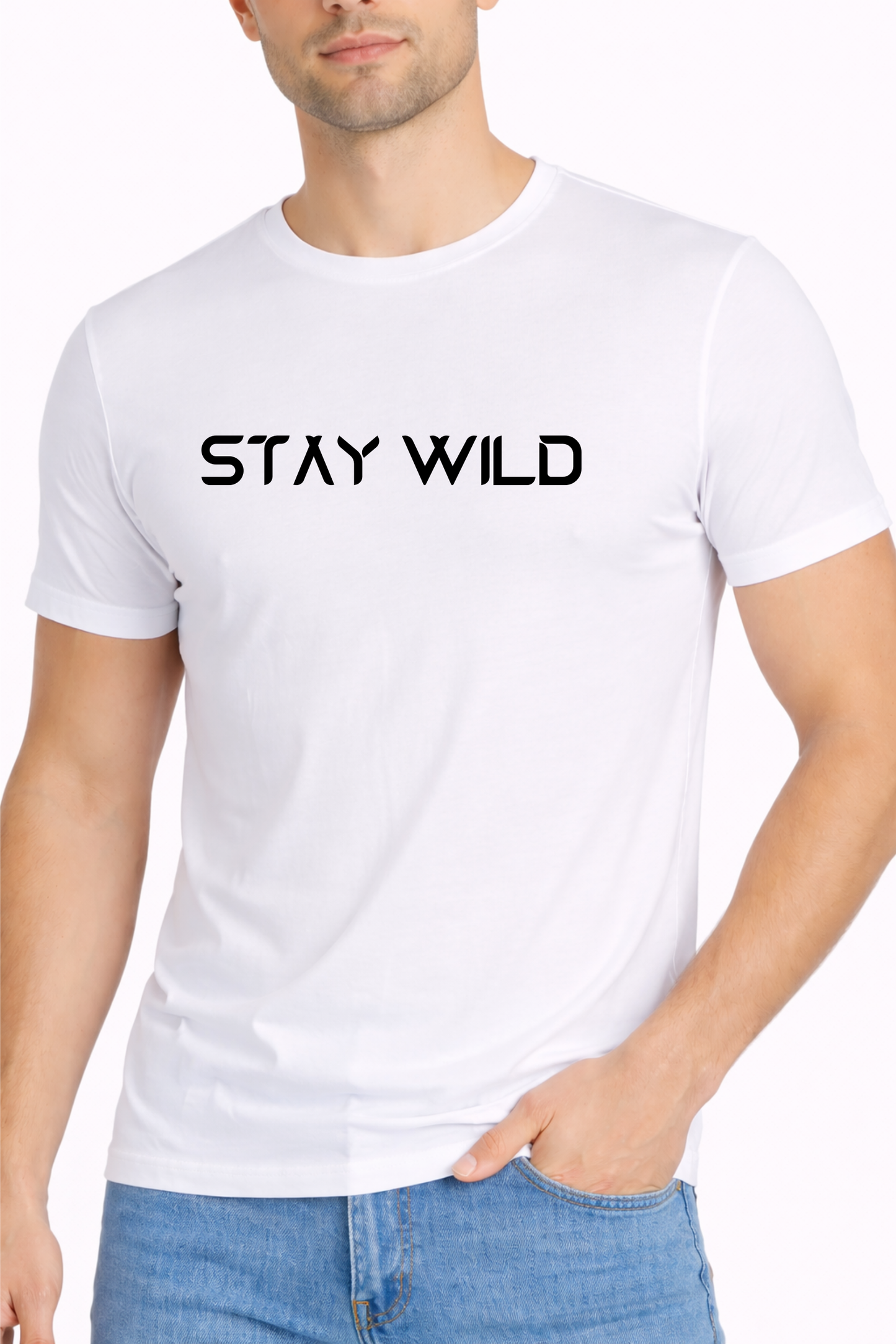 White “STAY WILD” Printed T-Shirt