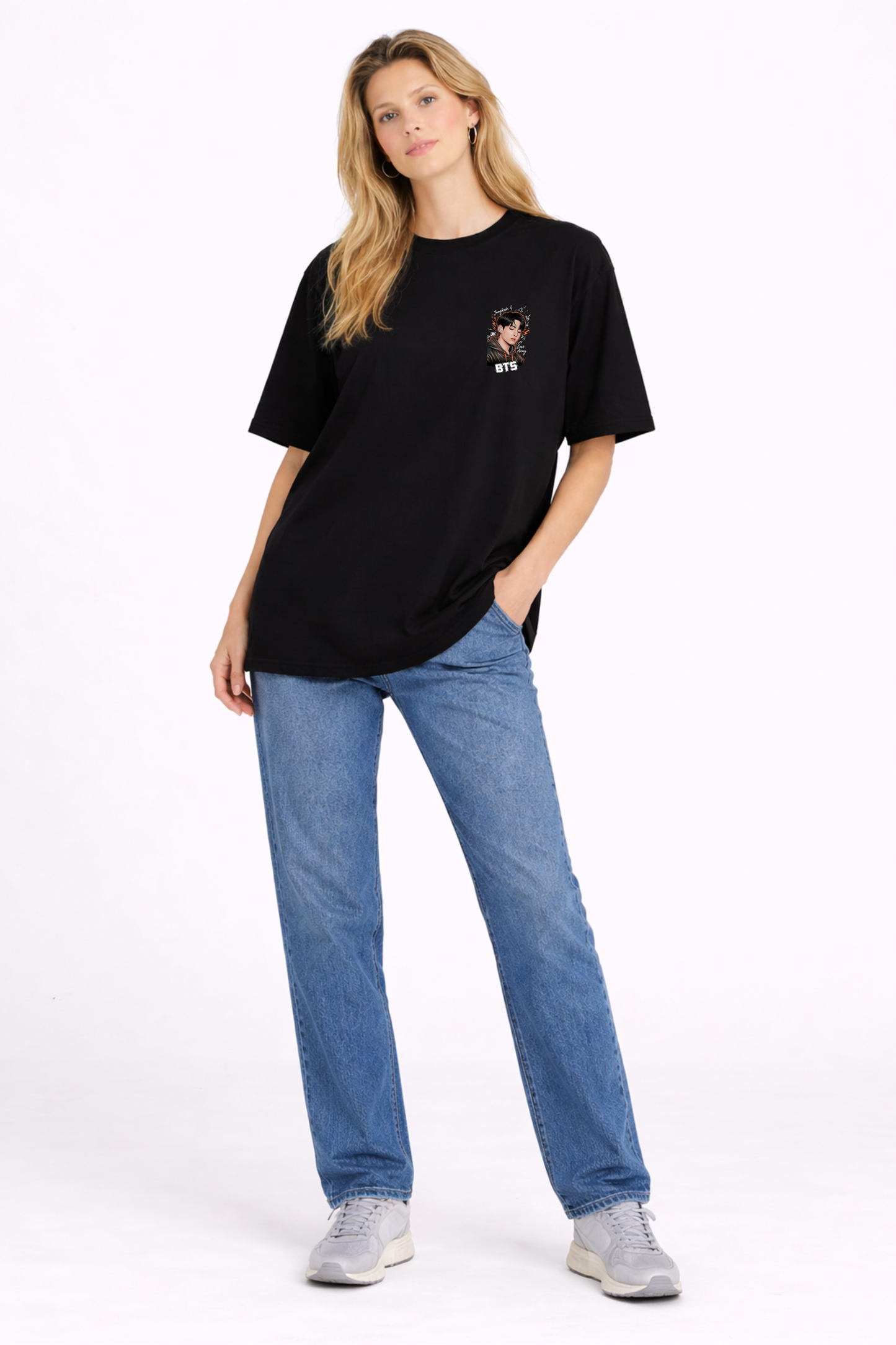 Black Oversize BTS Jungkook Printed T-Shirt for Women