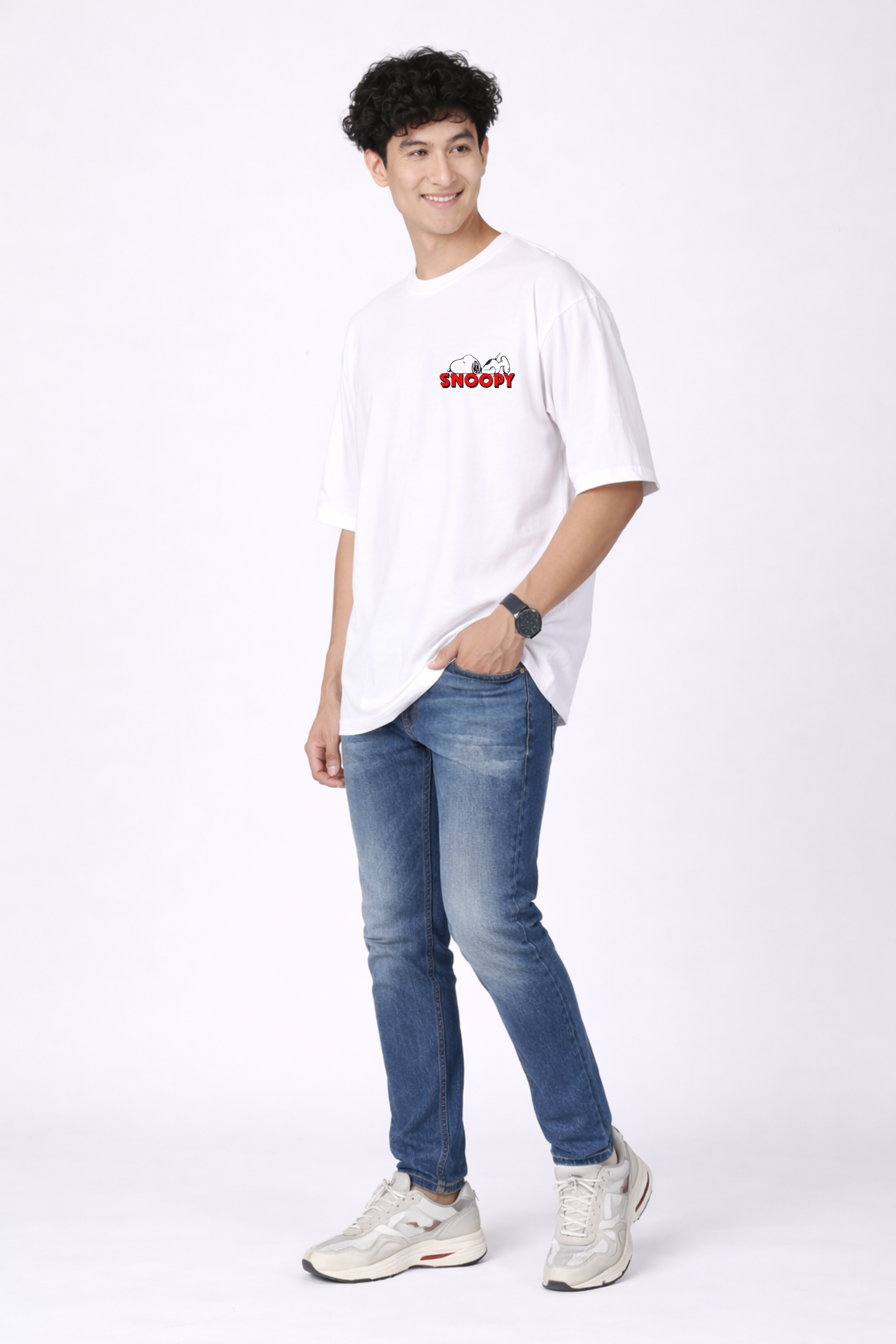Snoopy Graphic Printed Oversized Cotton T-Shirt for Men