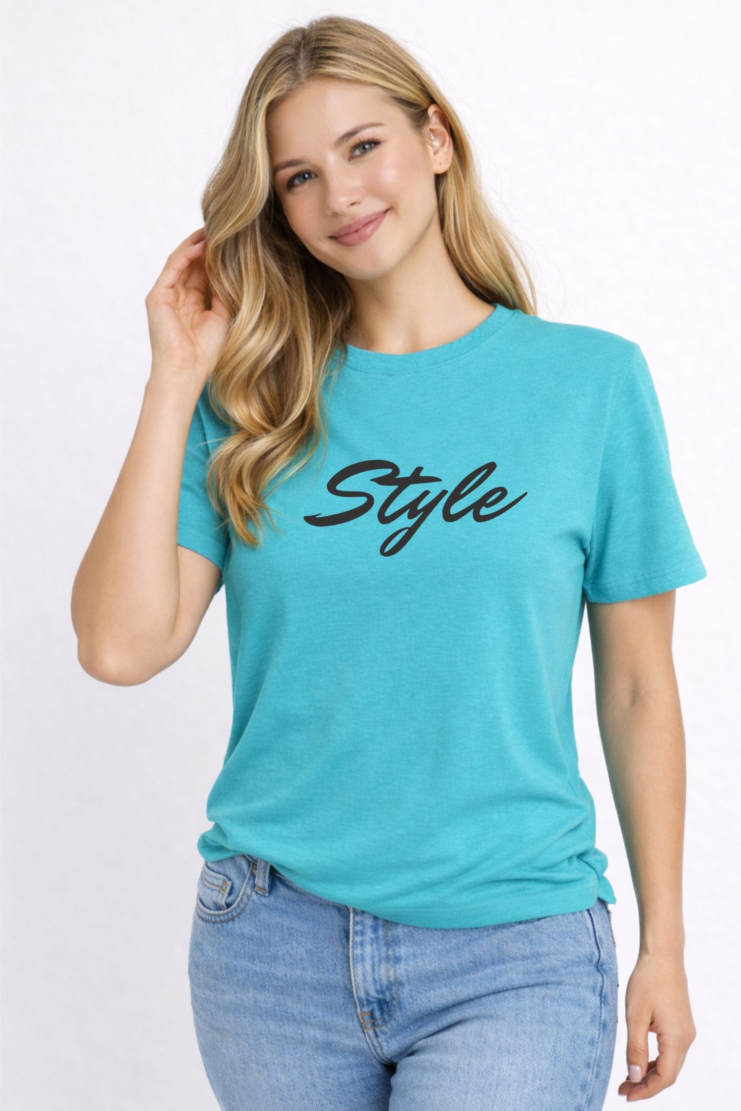 Teal “Style” Printed Regular Fit T-Shirt