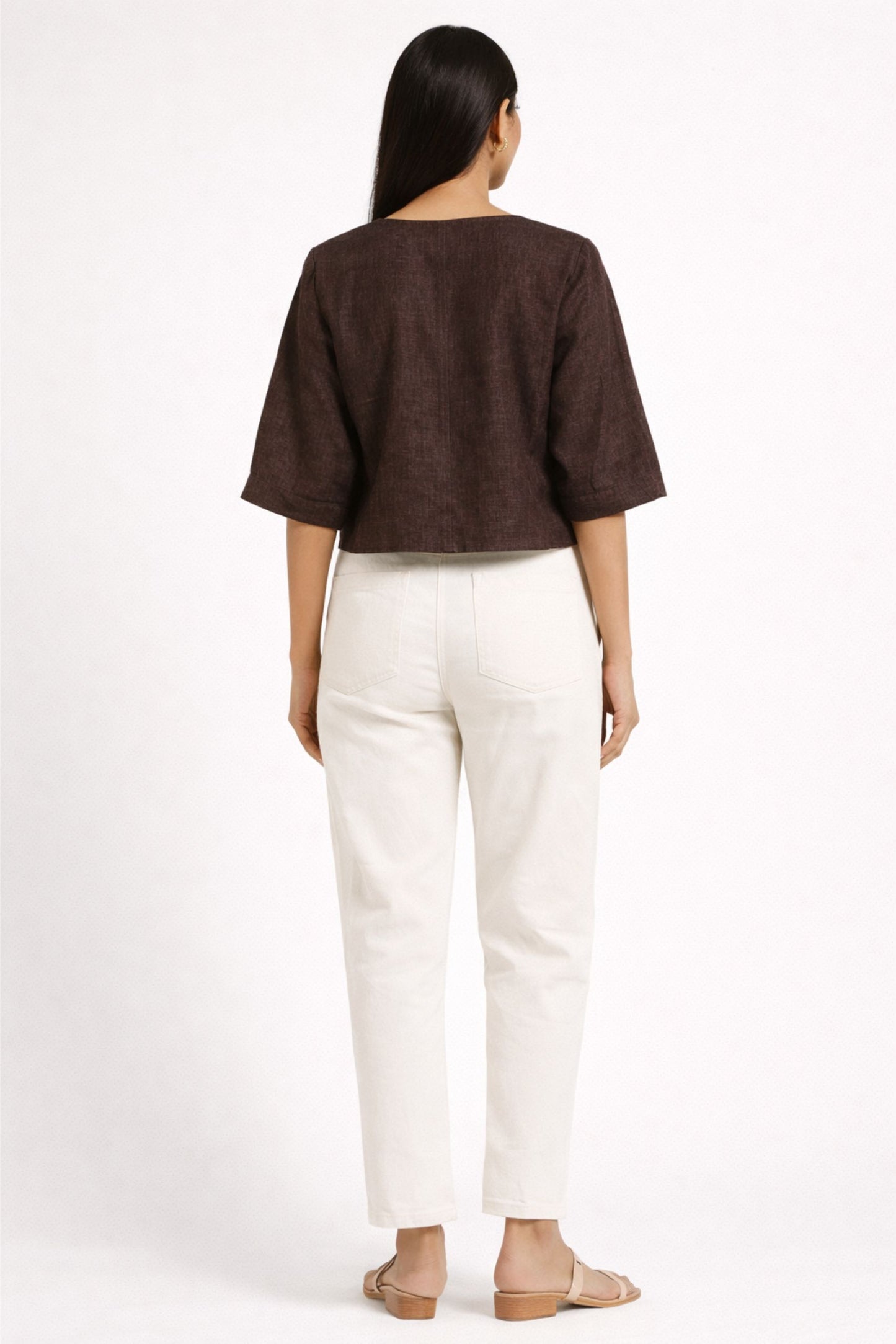 Chic Brown Embroidered Crop Top for Women
