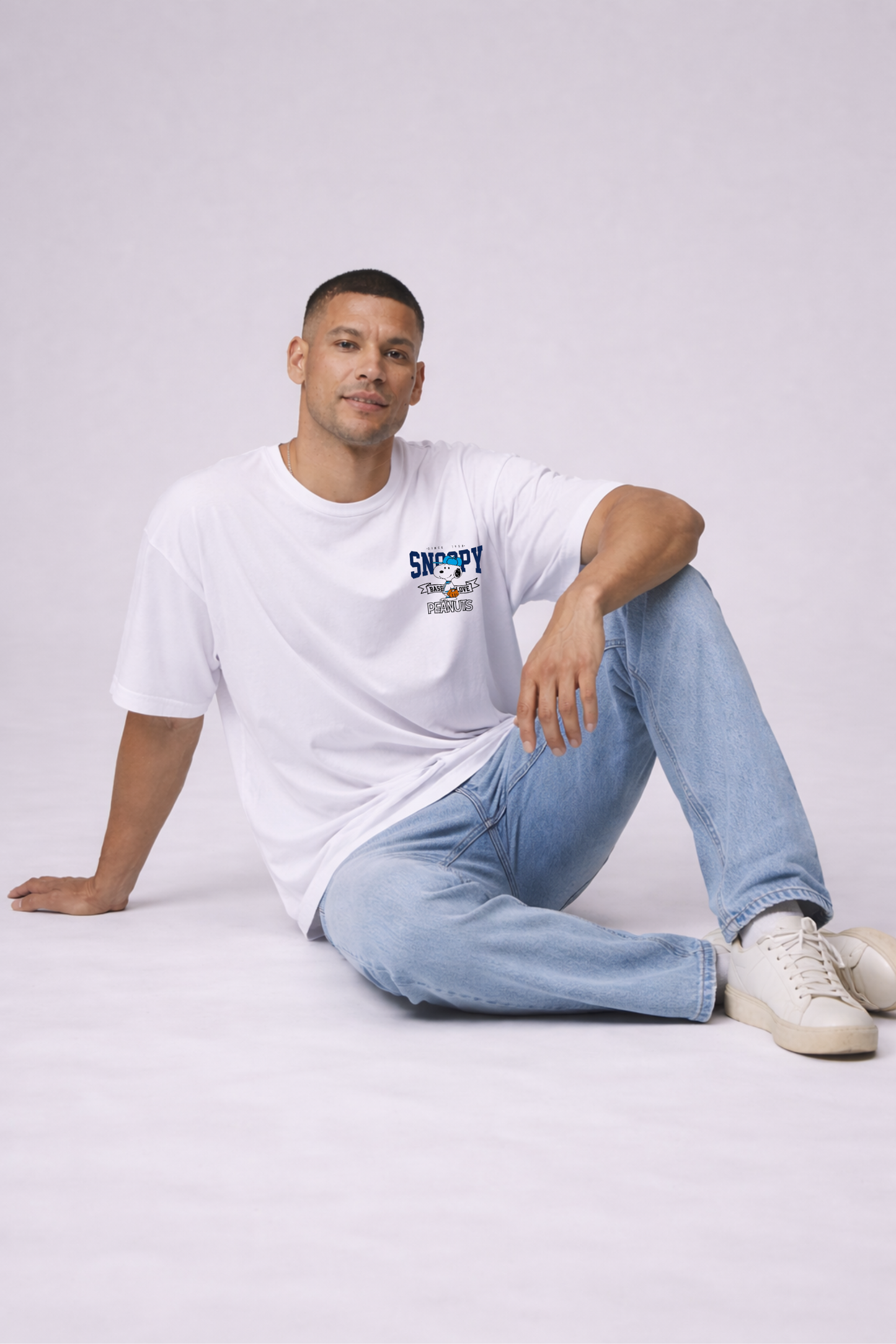 Snoopy Baseball Graphic Oversized Cotton T-Shirt for Men