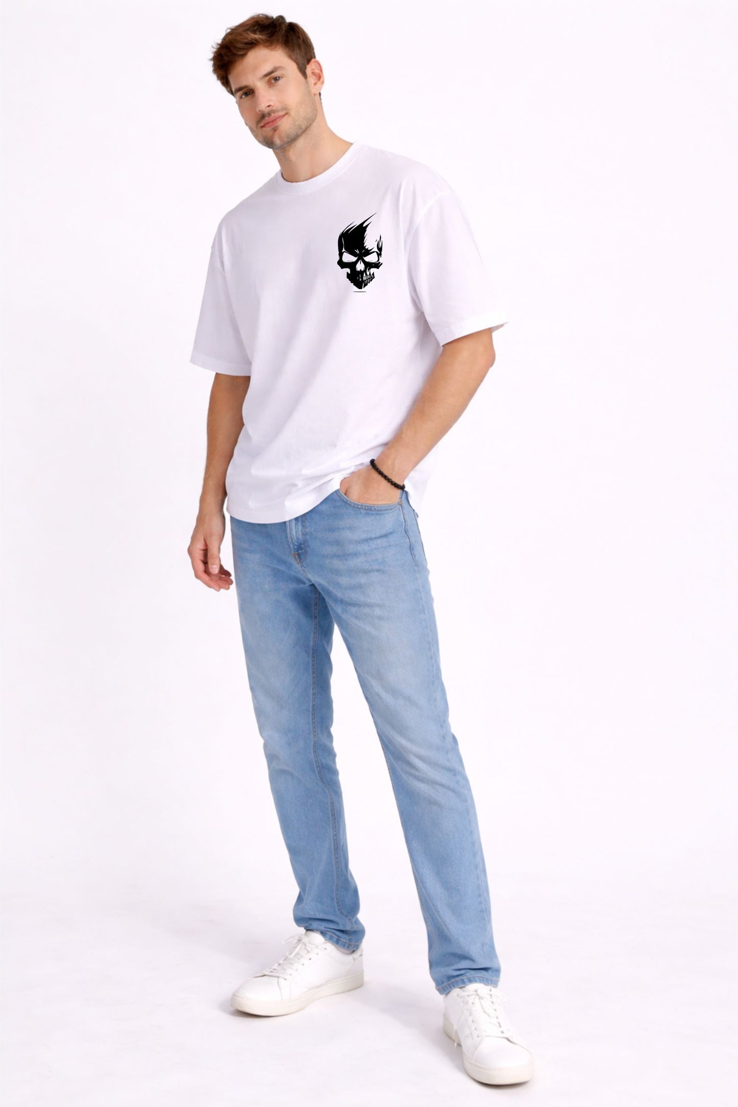 White Oversized Skull Graphic T-Shirt
