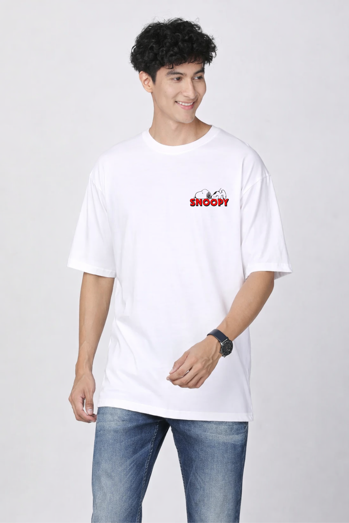 Snoopy Graphic Printed Oversized Cotton T-Shirt for Men
