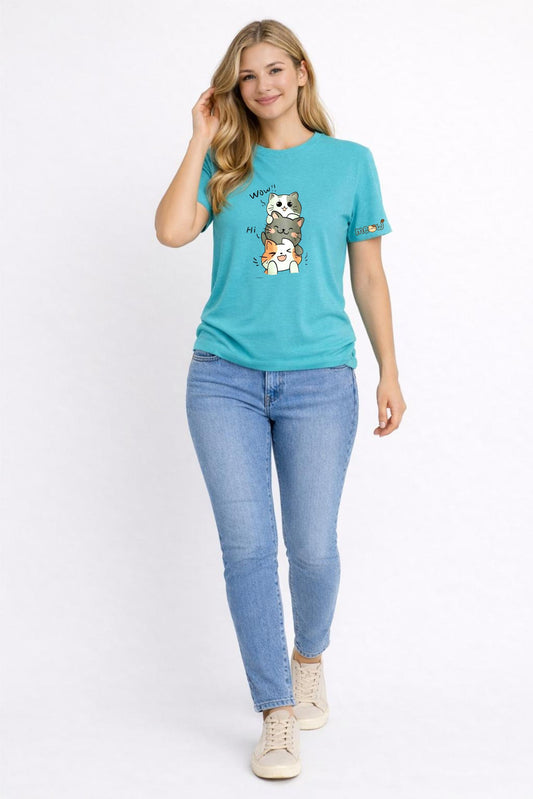 Women’s Teal Cute Cat Graphic T-Shirt