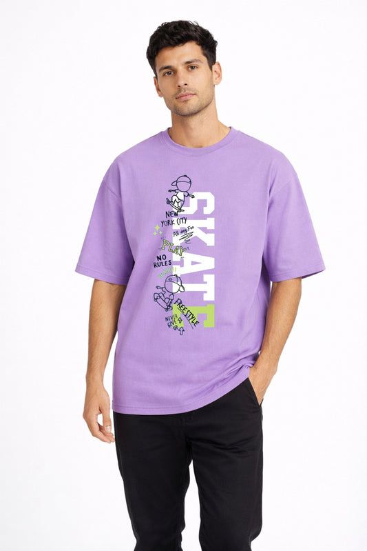 Lavender Oversized Graphic T-Shirt for Men