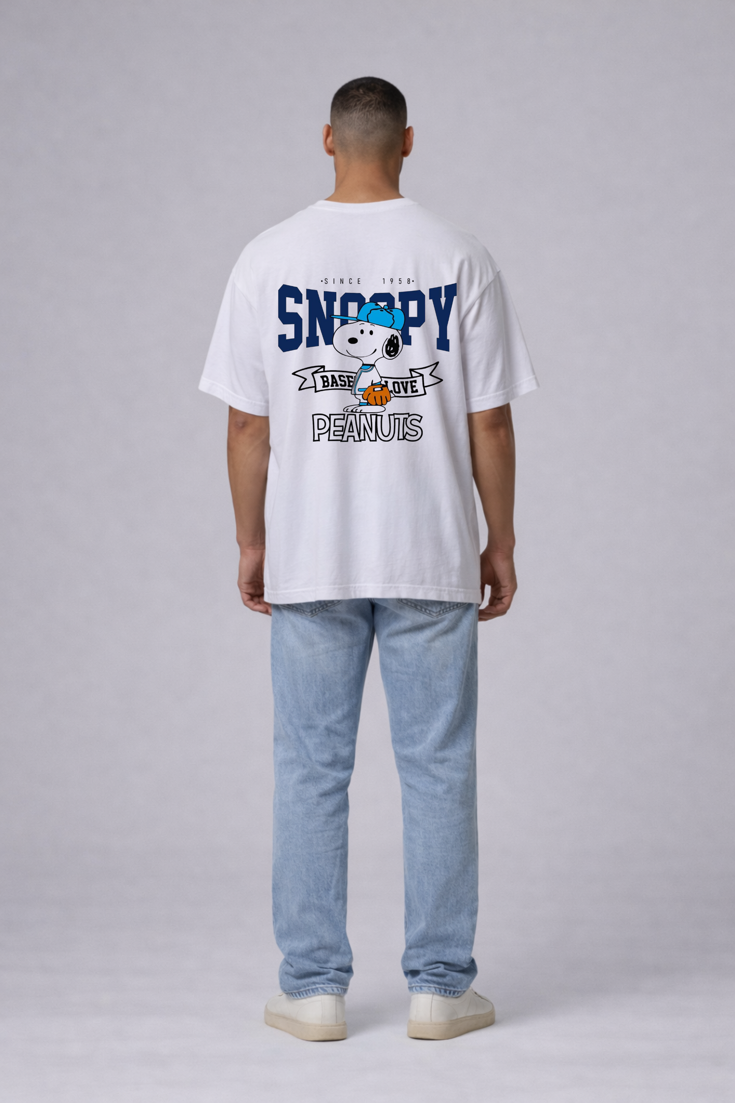 Snoopy Baseball Graphic Oversized Cotton T-Shirt for Men