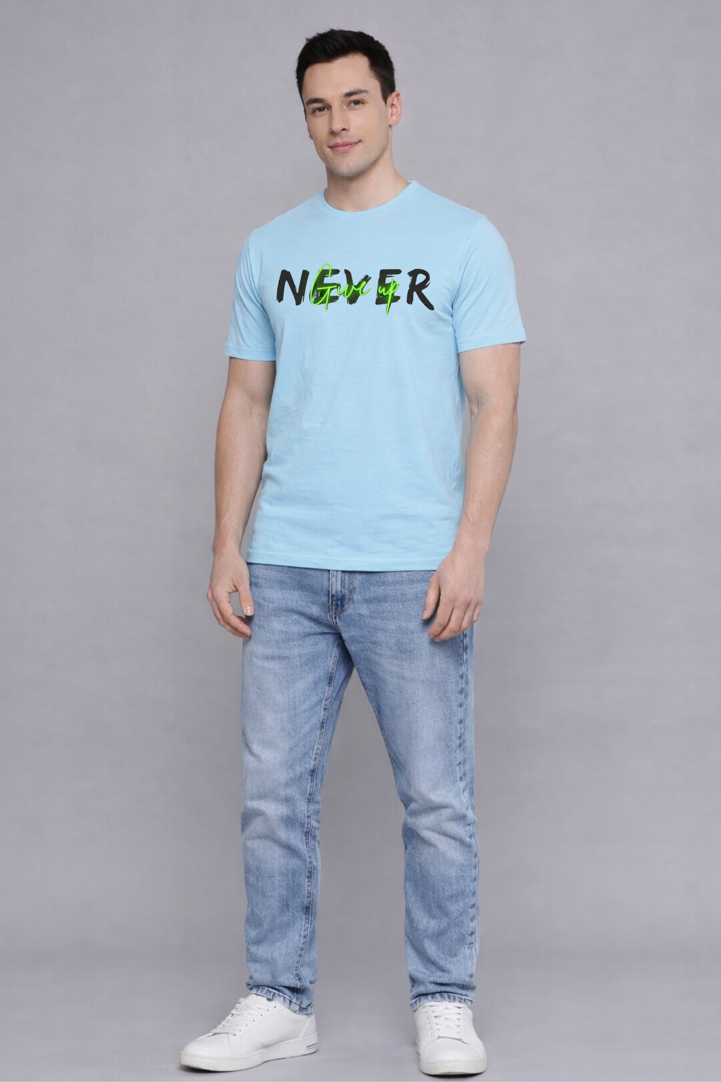 Men’s Mint Blue Graphic Print Cotton T-Shirt