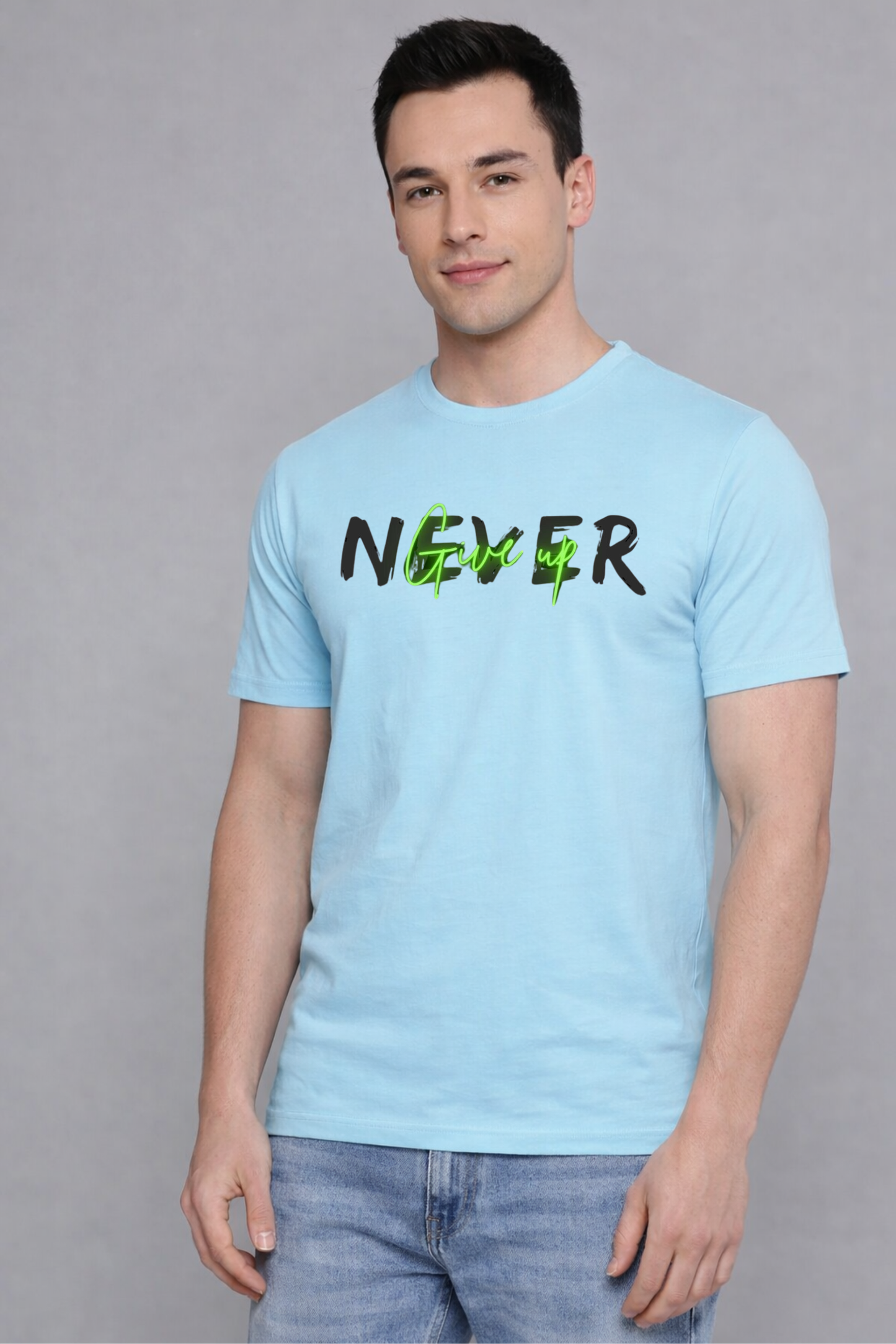 Men’s Mint Blue Graphic Print Cotton T-Shirt