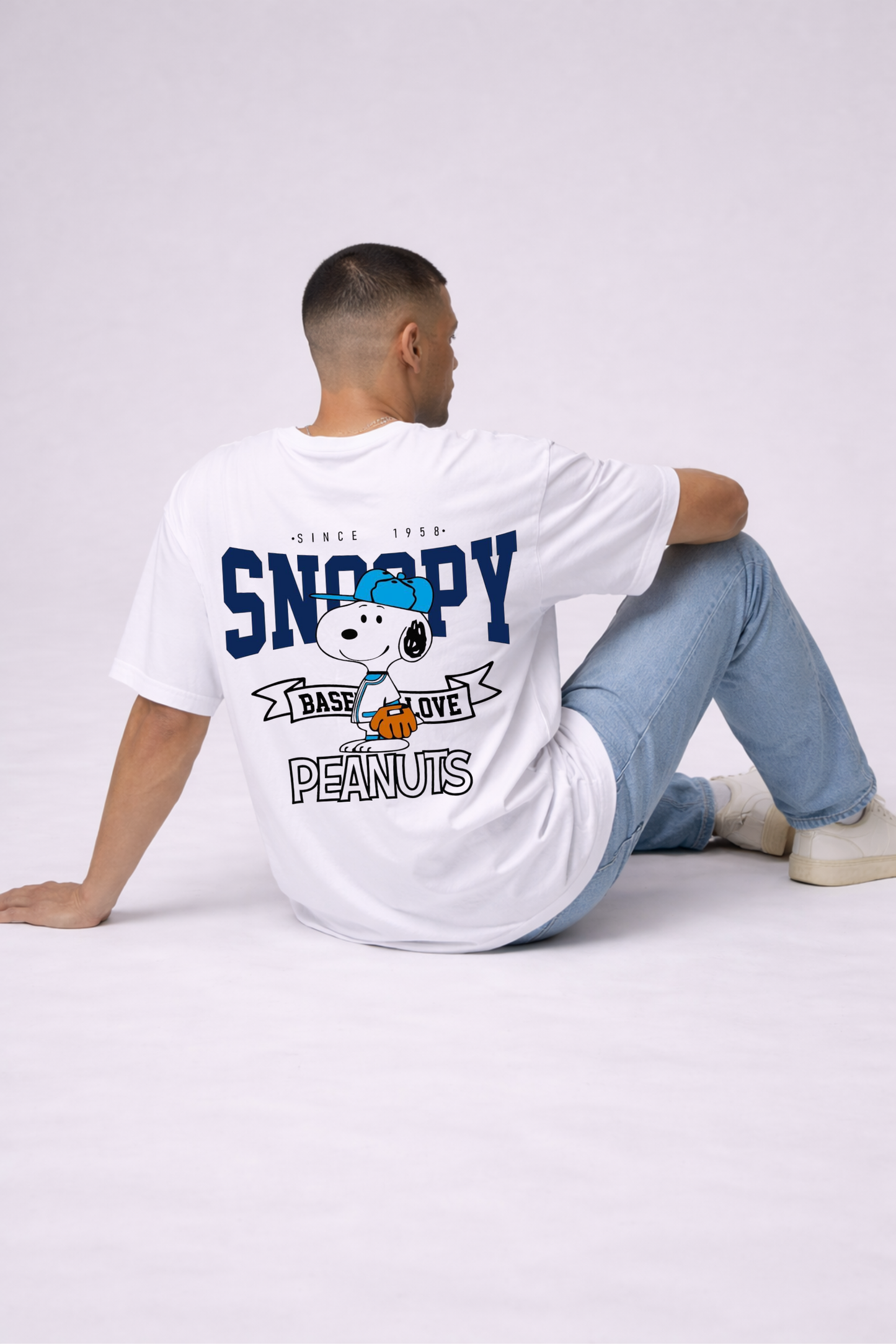 Snoopy Baseball Graphic Oversized Cotton T-Shirt for Men