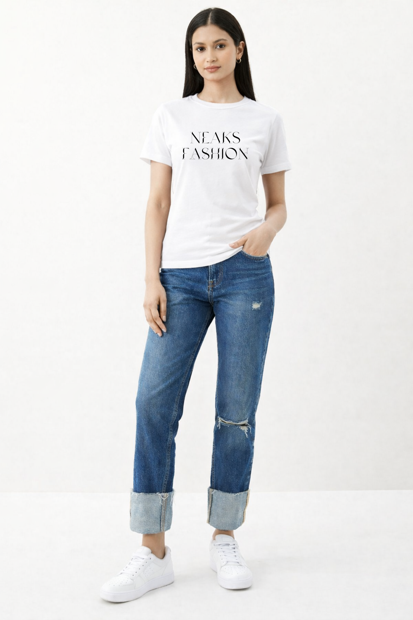 White NEAKS FASHION Printed T-Shirt for Women