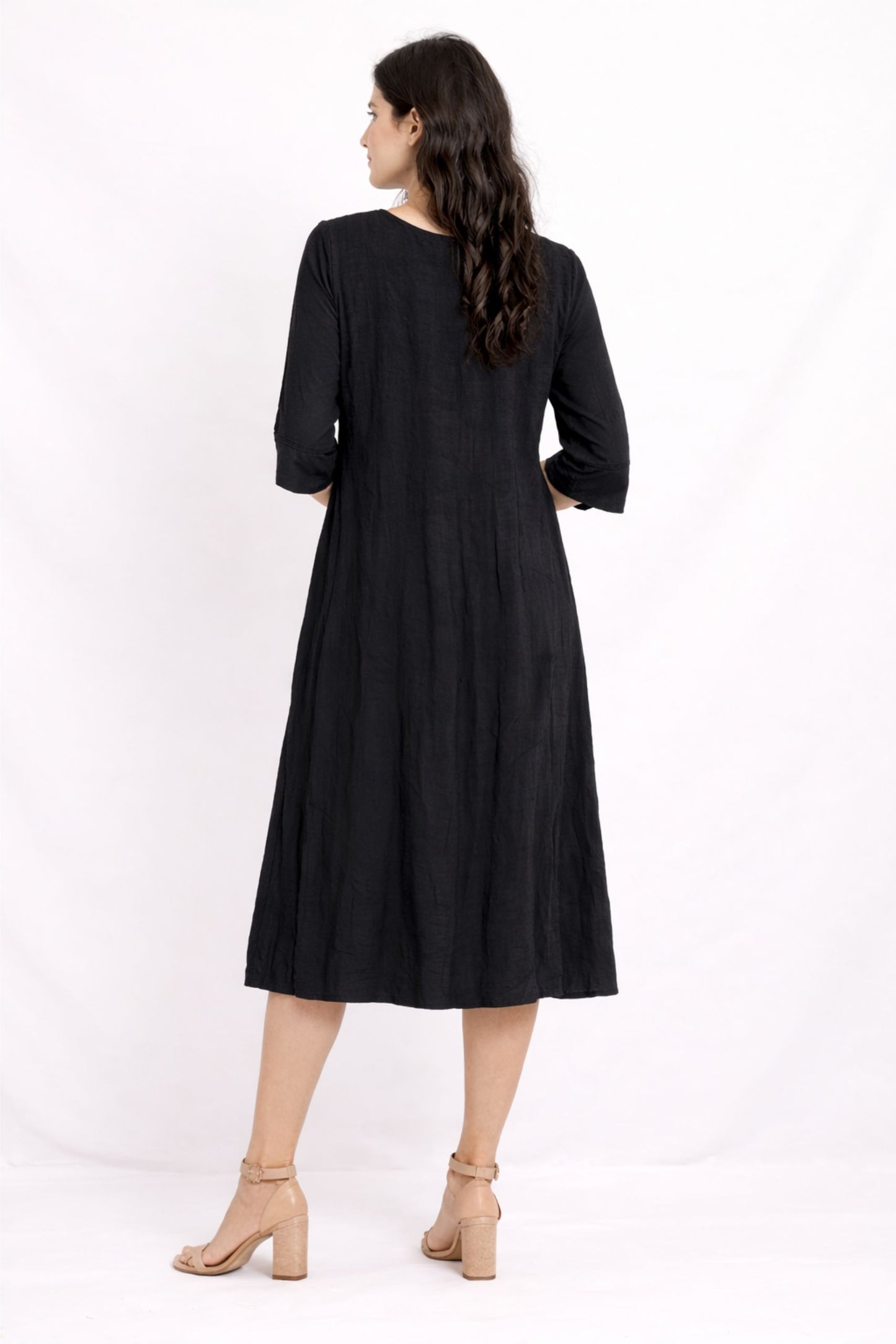Women Black Printed Midi One Piece Dress