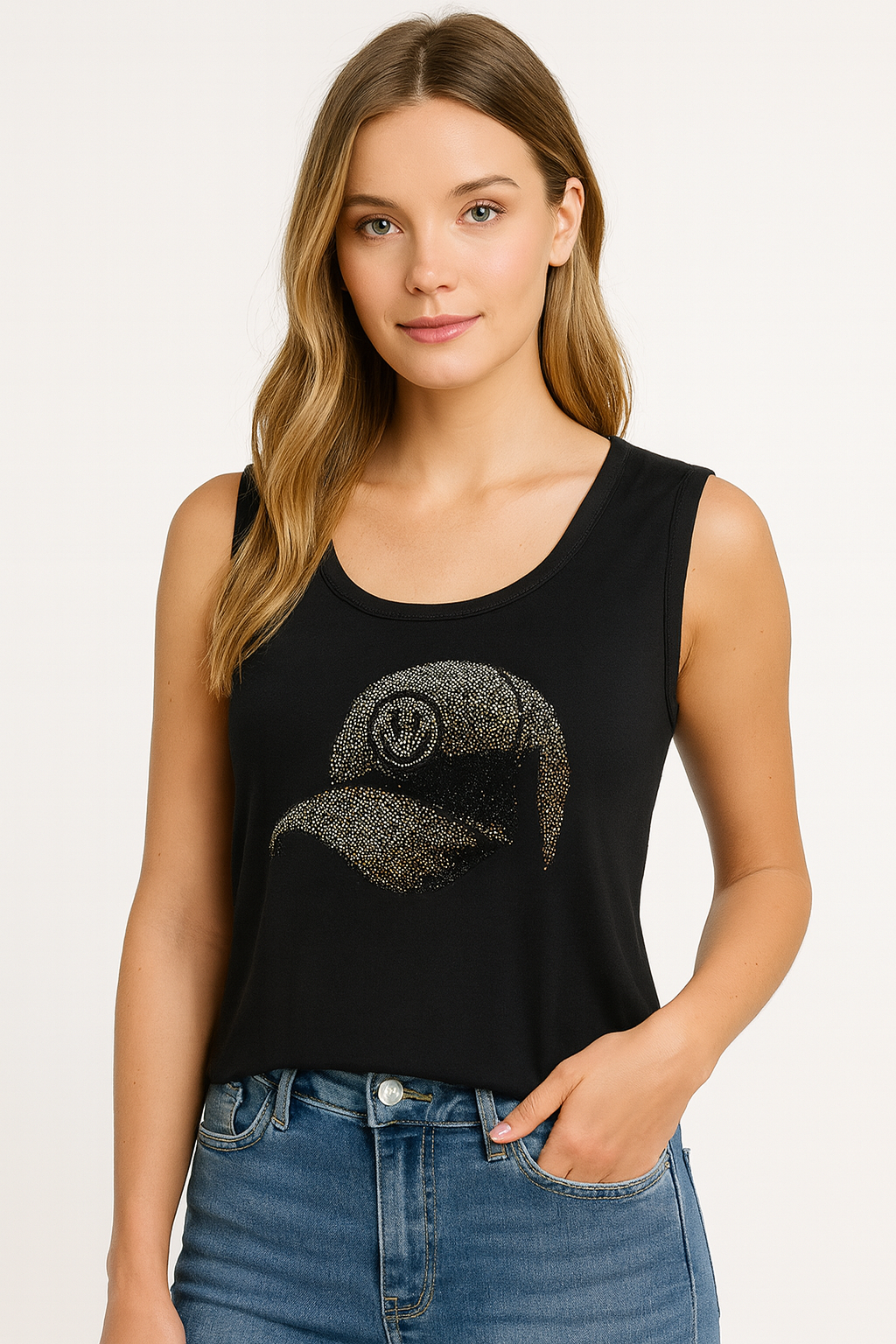 Black Sleeveless Graphic Tank Top