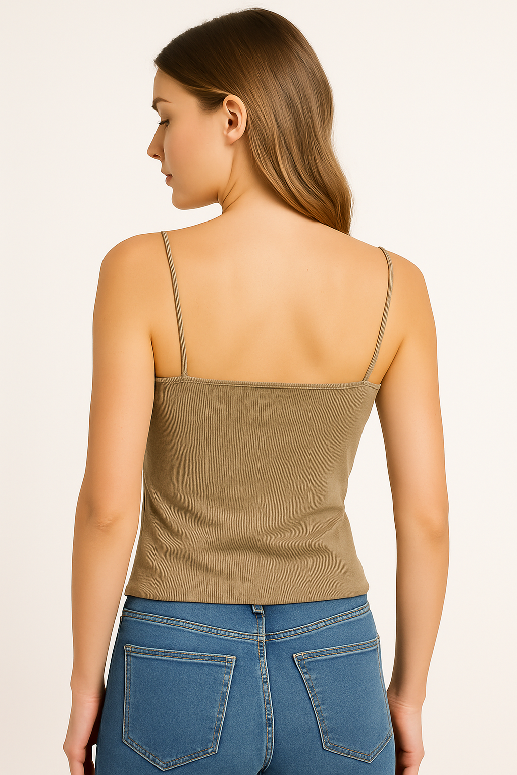 Beige Ribbed Camisole Top
