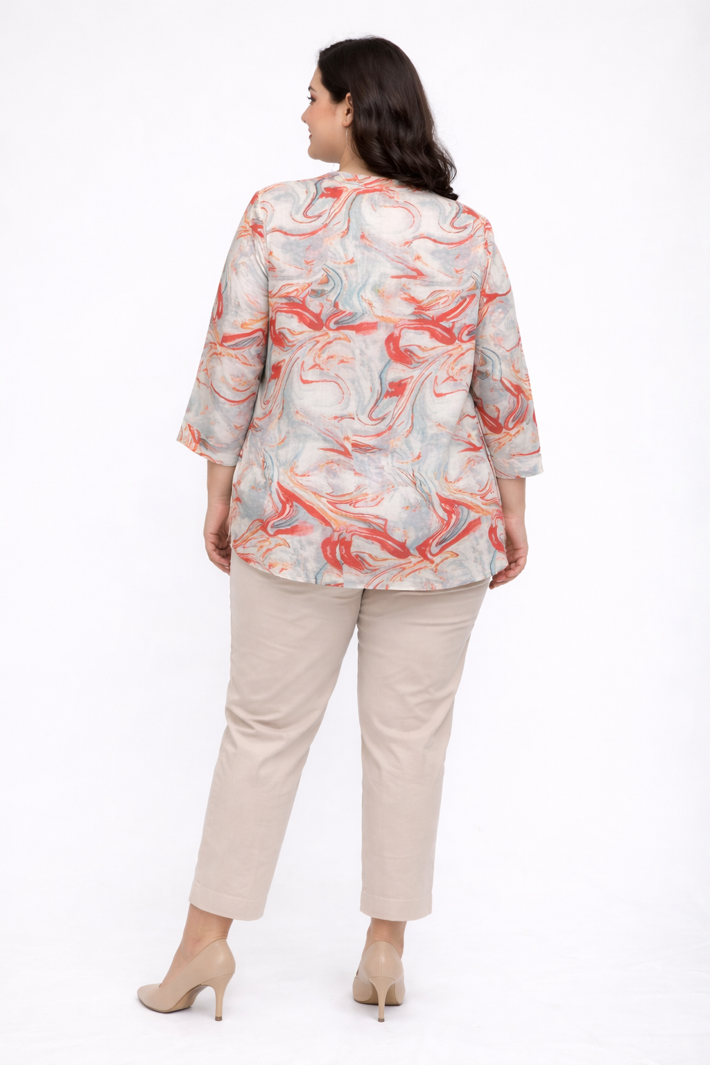 Marble Print Top with Mandarin Collar