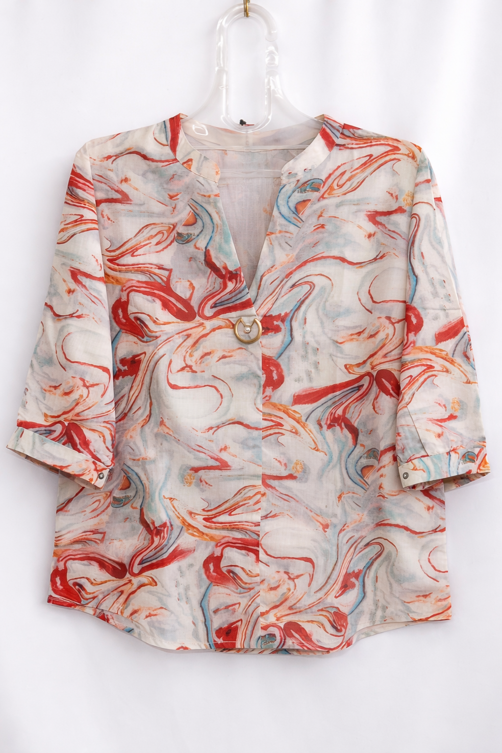 Marble Print Top with Mandarin Collar