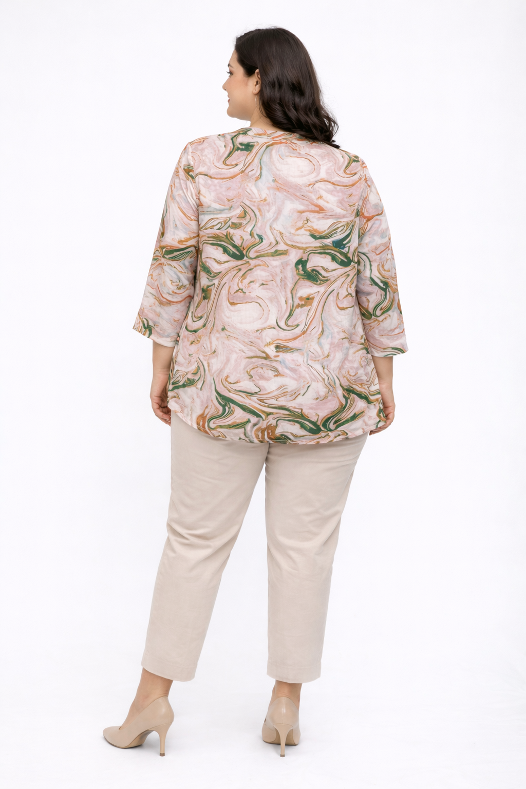 Abstract Print Top with Mandarin Collar