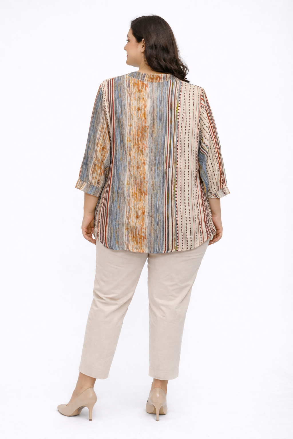 Multicolor Printed Top with Mandarin Collar