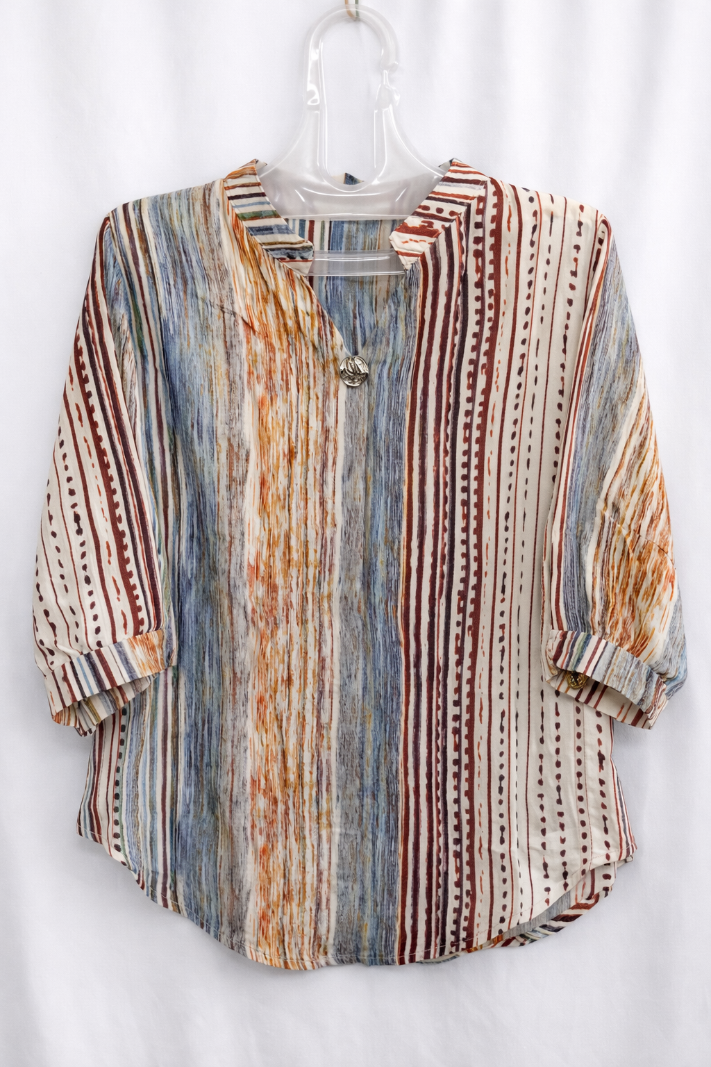 Multicolor Printed Top with Mandarin Collar