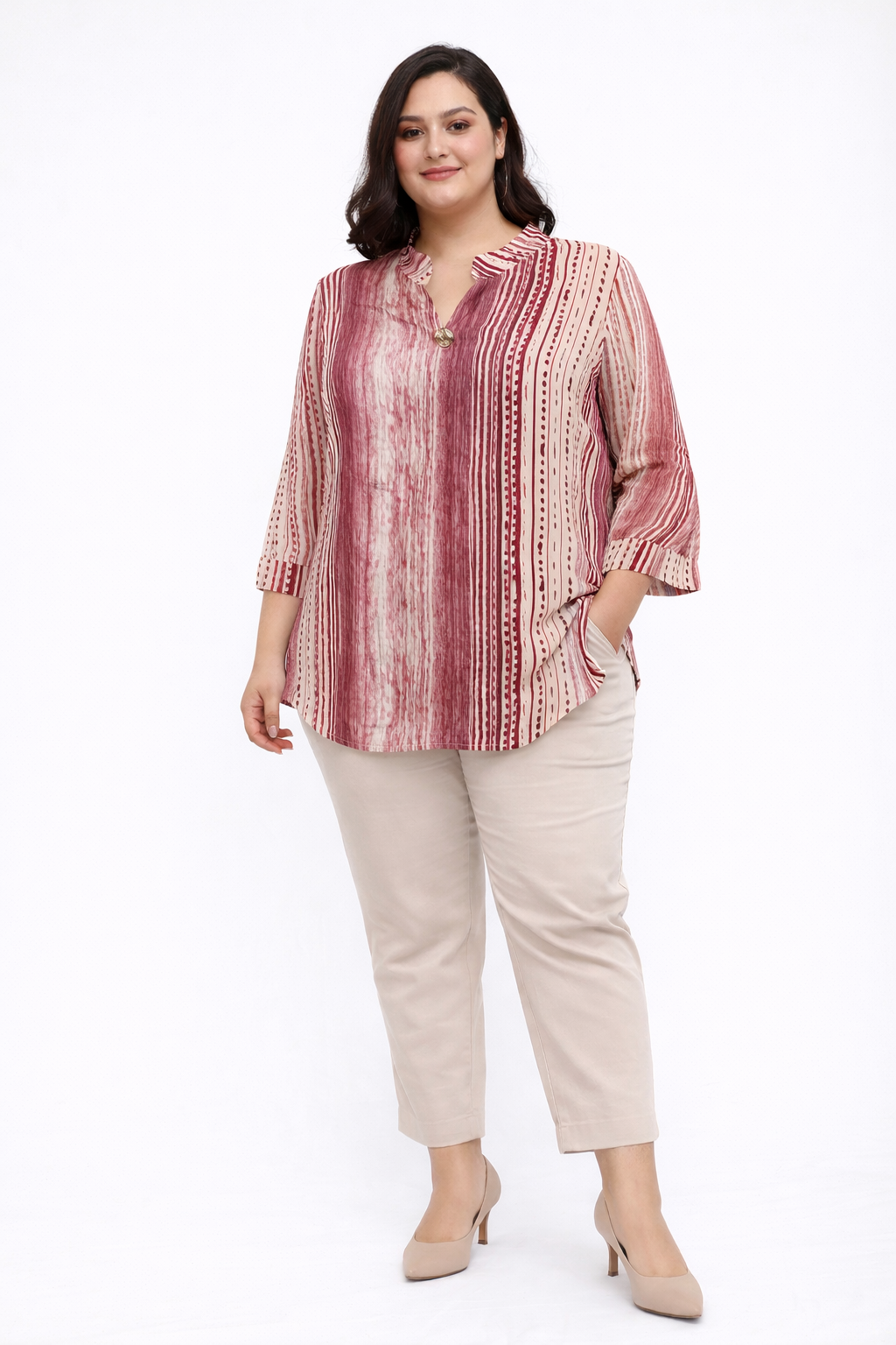 Women’s Printed Top with Mandarin Collar