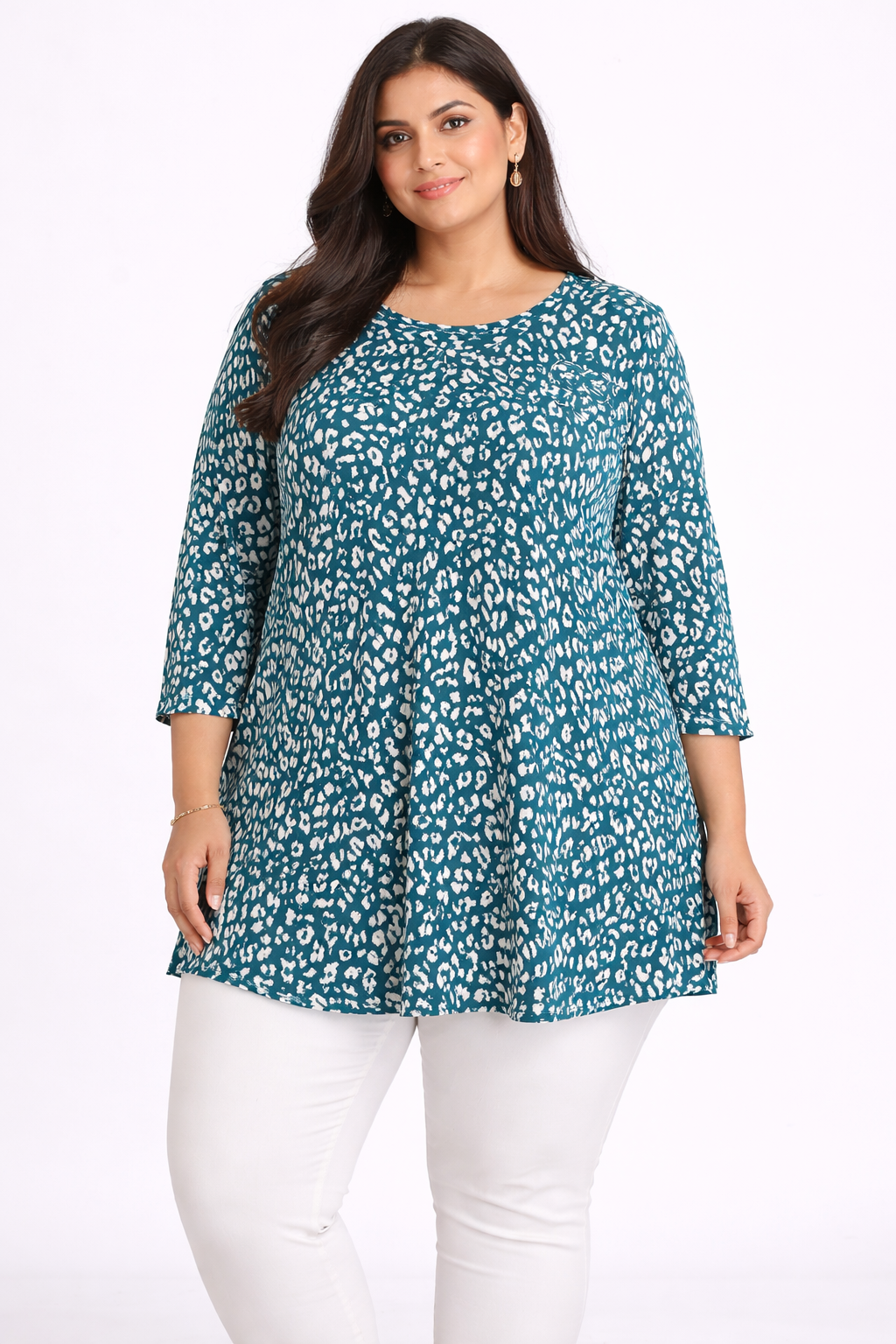 Teal Printed Flared Casual Tunic Top
