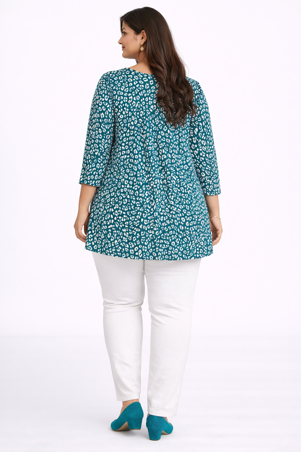 Teal Printed Flared Casual Tunic Top