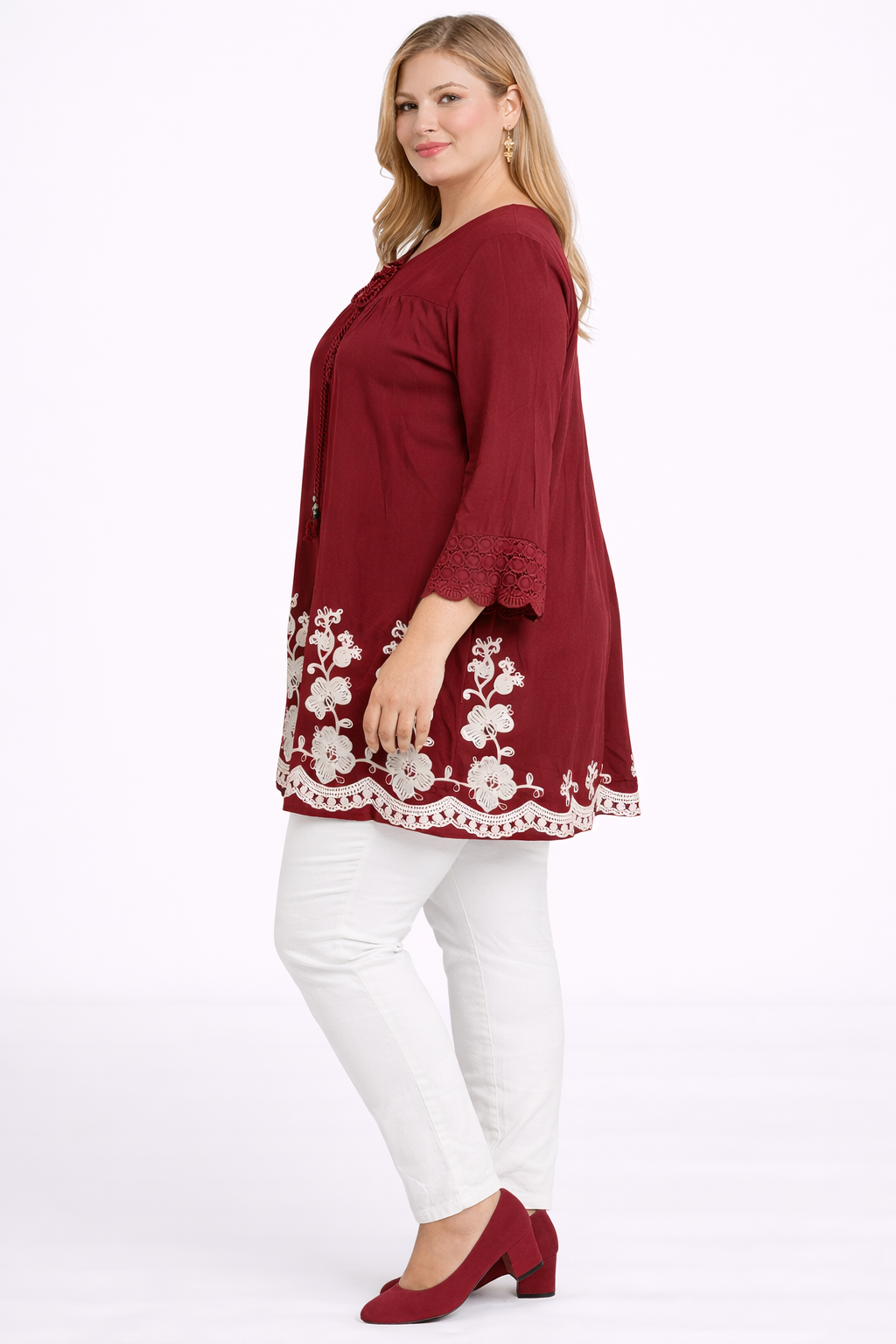 Maroon Embroidered Casual Tunic Top