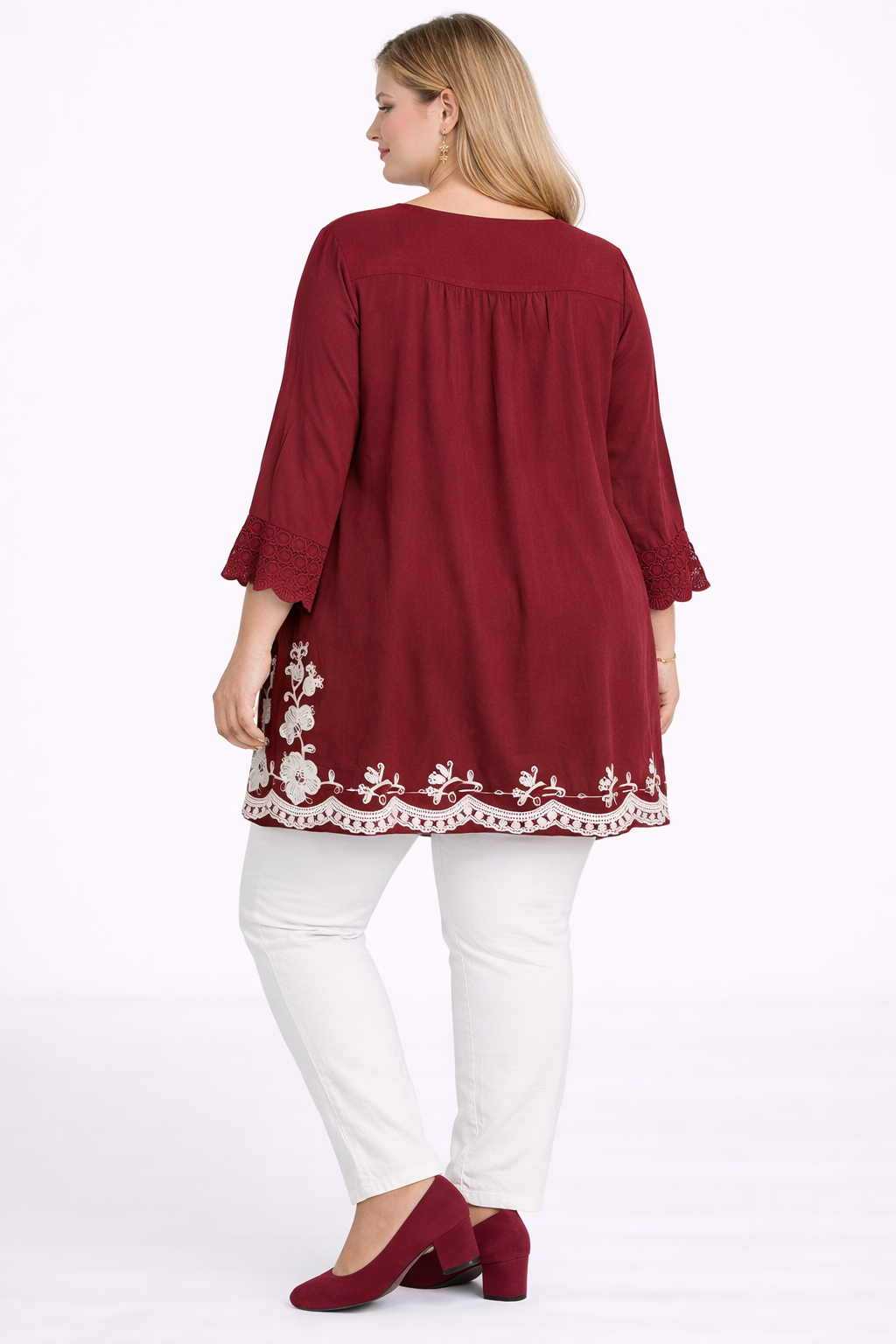 Maroon Embroidered Casual Tunic Top