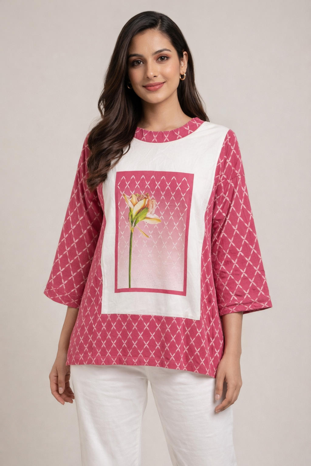 Pink Floral Printed Casual Top