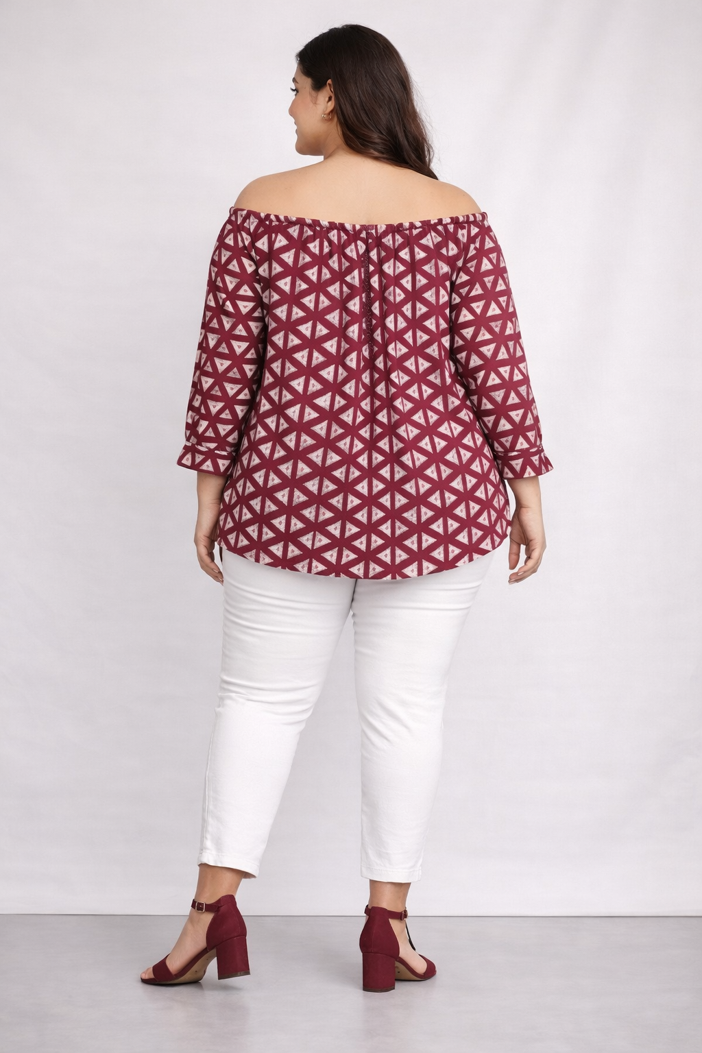 Maroon Printed Off-Shoulder Casual Top