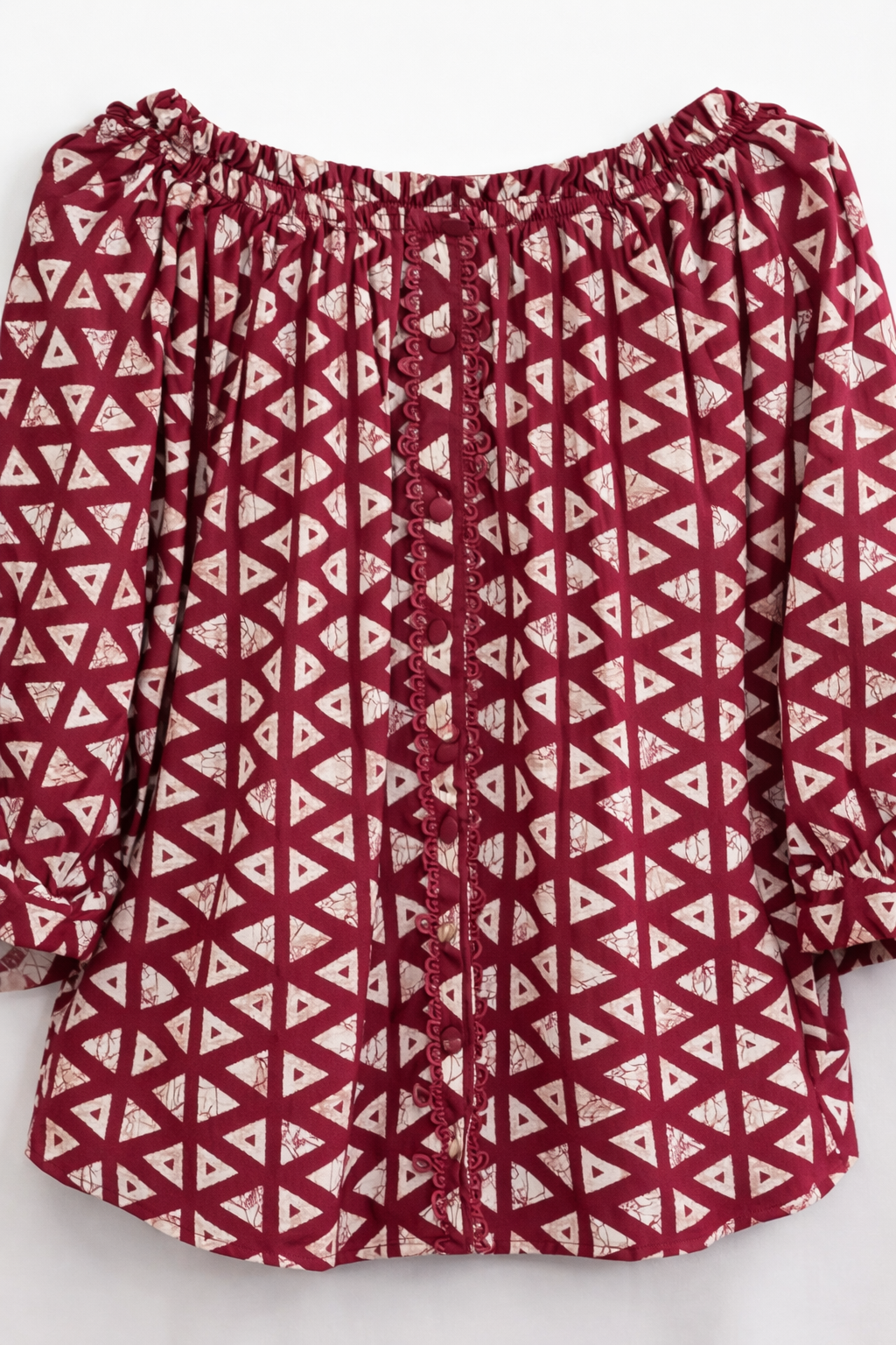 Maroon Printed Off-Shoulder Casual Top